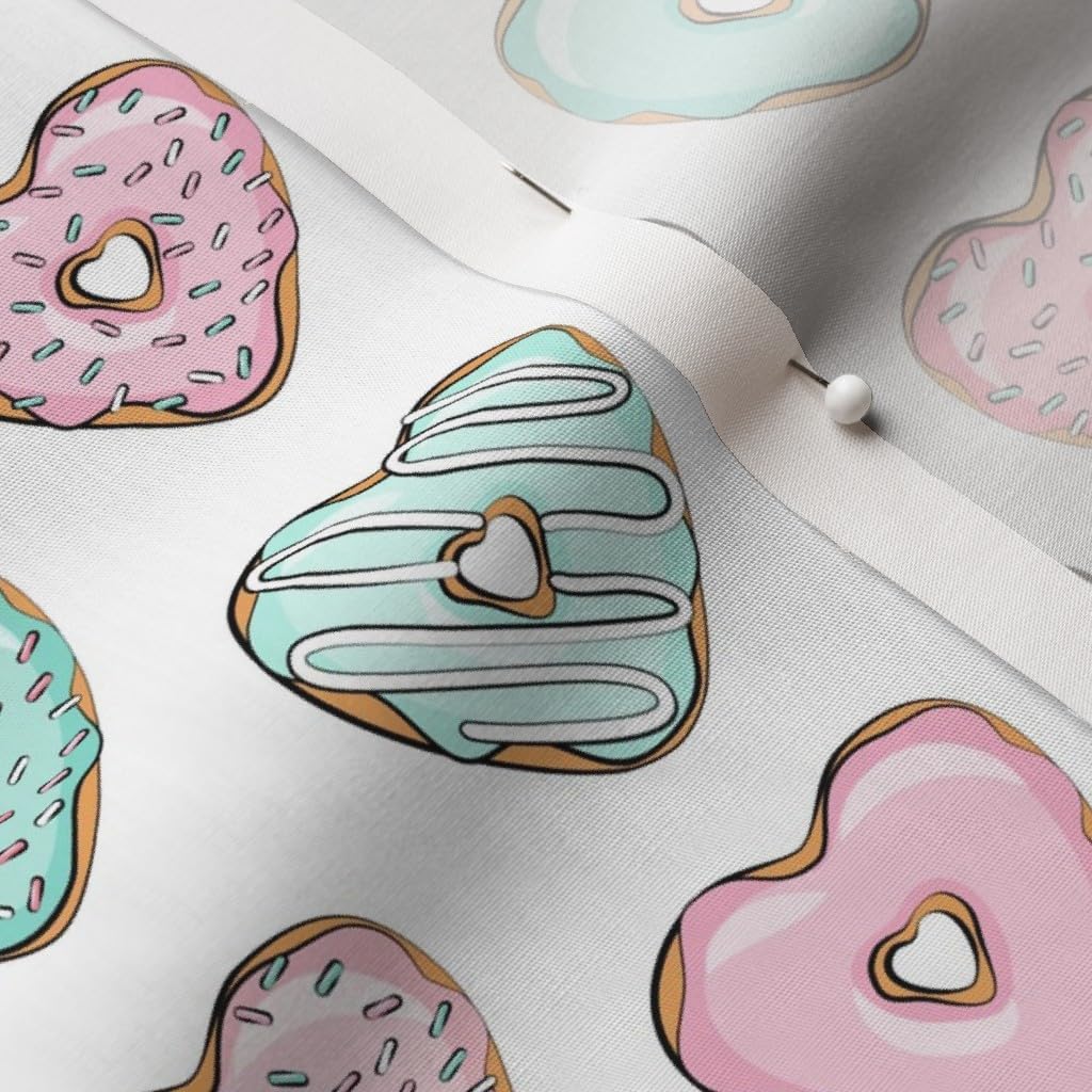Spoonflower Fabric - Small Scale Heart Donuts Valentines Pink Mint Love Day Girl Printed on Cotton Poplin Fabric by The Yard - Sewing Shirting Quilting Dresses Apparel Crafts