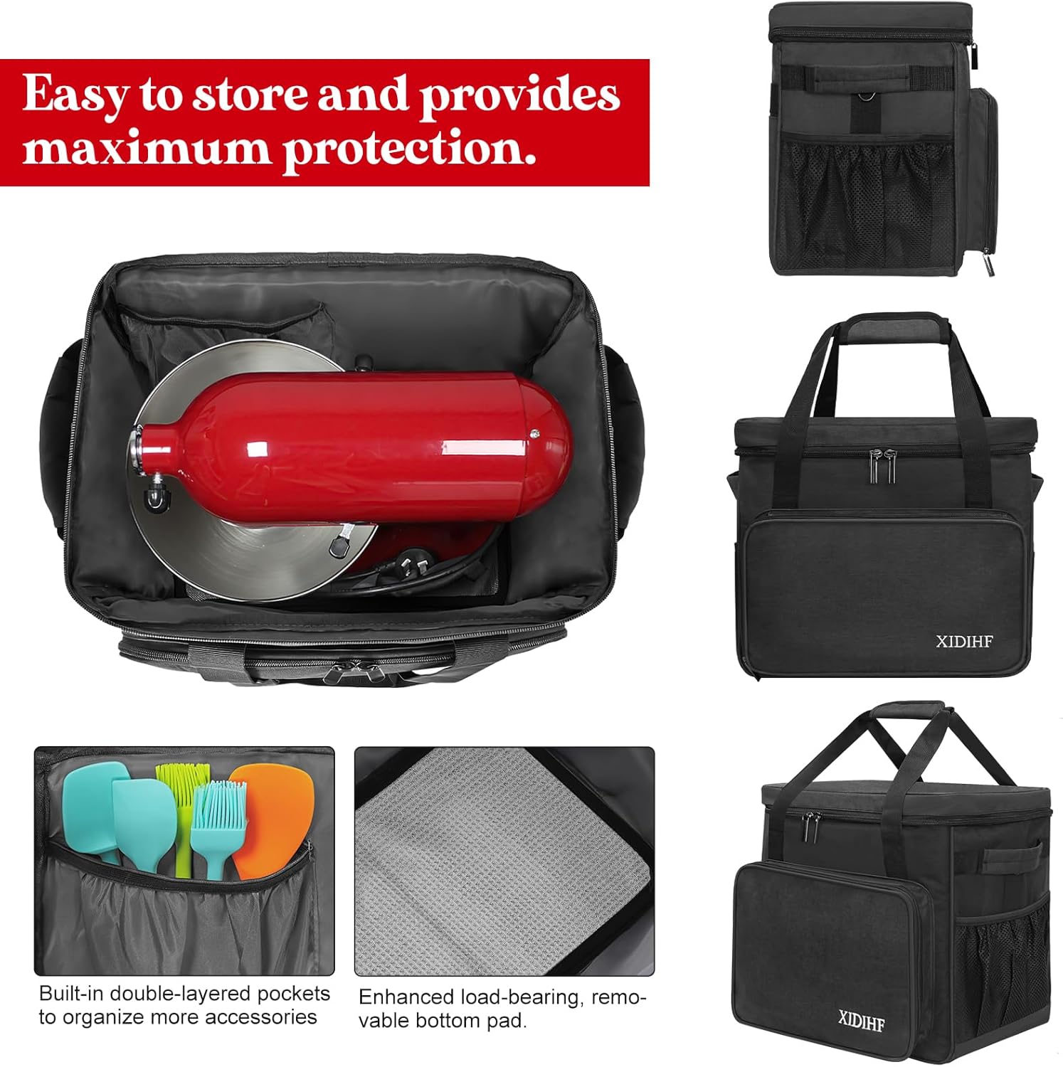 Stand Mixer Carrying Case Compatible with KitchenAid 6–8 Qt Mixers, Durable Storage Bag with Extra Accessory Pockets – Black