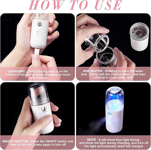 Miniatura 17 de Honoson Mini humidificador facial de 1.0 fl oz, pulverizador facial portátil, recargable por USB, práctica máquina de cuidado de la piel para Rosa
