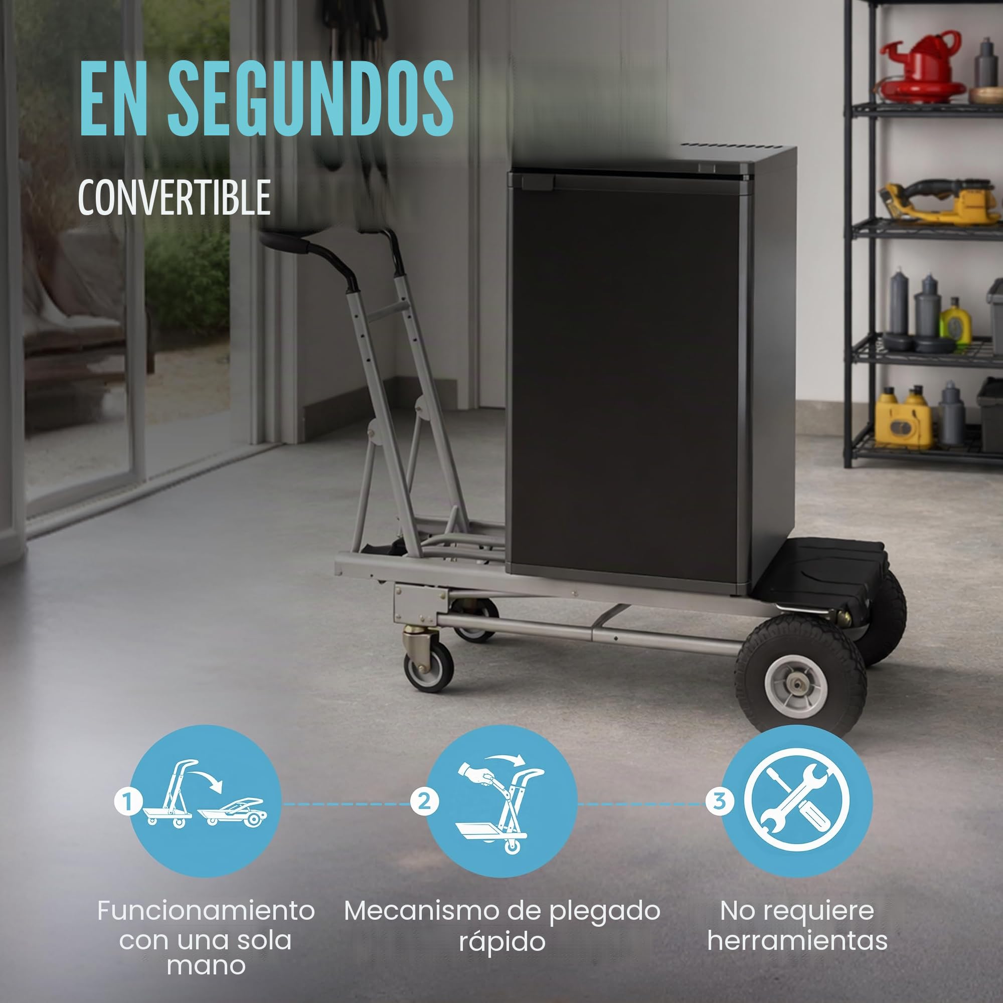 Jumbo 3 en 1 Multi Aluminio Carretilla | hasta 450 kg | Carro de transporte pesado | Ruedas grandes | Mango ergonómico | Transporte | Carretilla de mano | Cosco | Carretilla apilable | Multifuncional