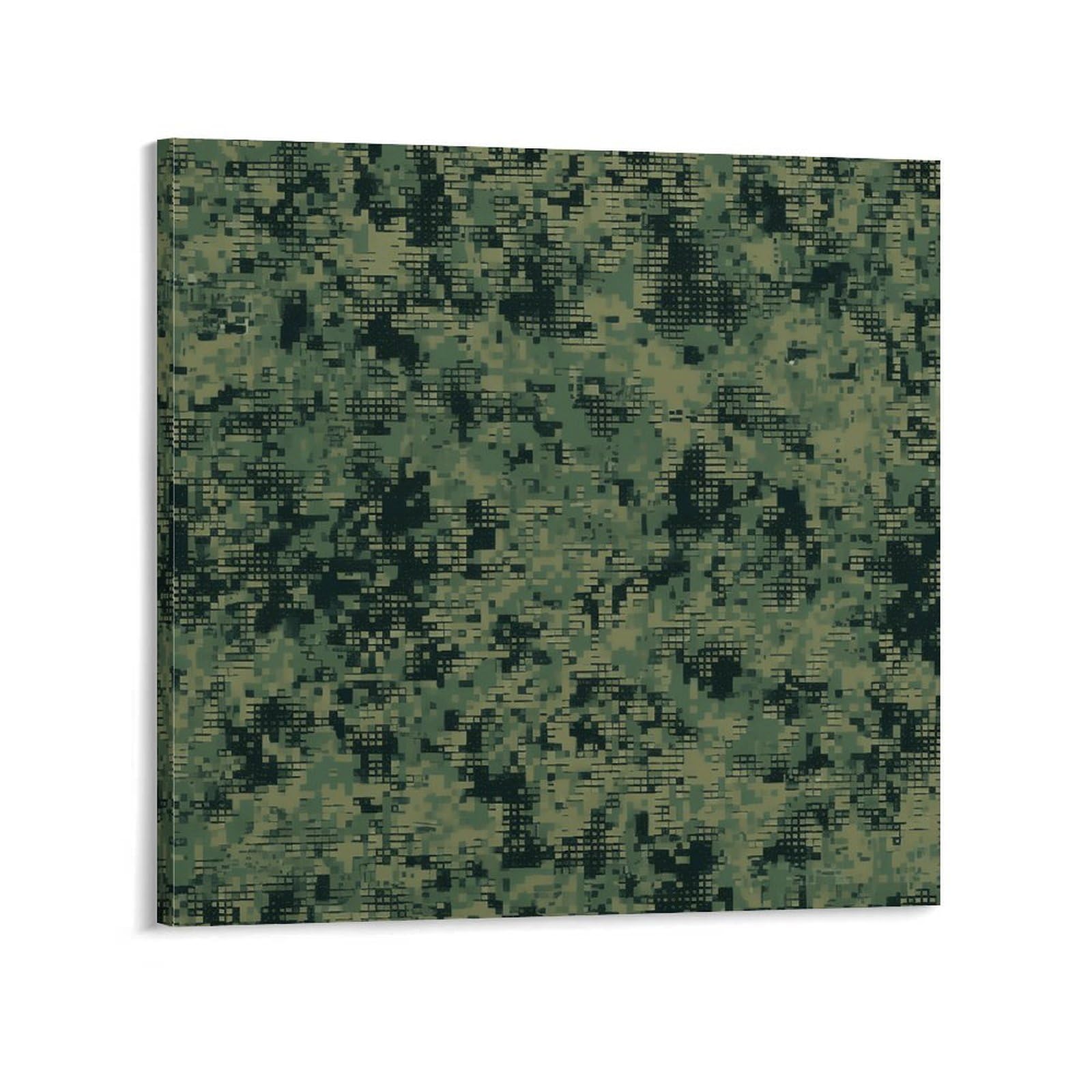 KLOPH Green Army Digital Camouflage Canvas Wall Art for Living Room 08x8inch Modern Artwork Painting for Bathroom Hanging Canvas Prints Aesthetic Wallart for Bedroom Kitchen Office Wall Decor