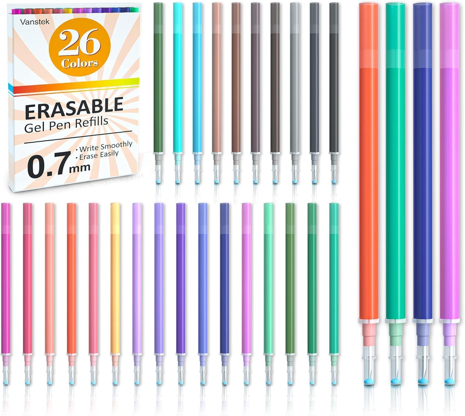 Vanstek 26 Colors Erasable Gel Pens+ 26 Colors Erasable Gel Pens Refills