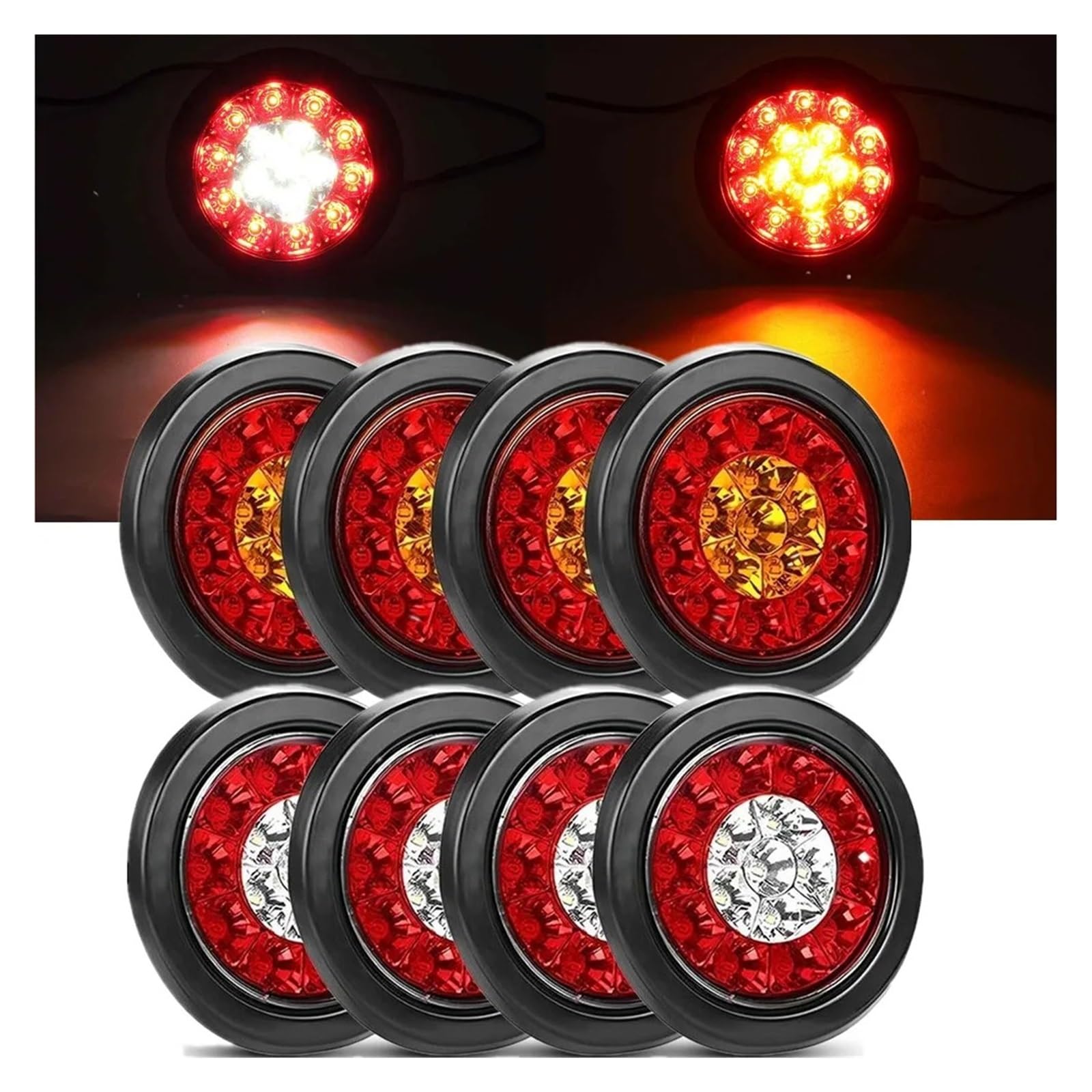 Piloto Posterior Luces De Freno Redondas 4" 12V 24V Luz LED Advertencia Para Camión Trasera Remolque Lámpara Indicador Lateral Piezas Coche Uds(Red Yellow)
