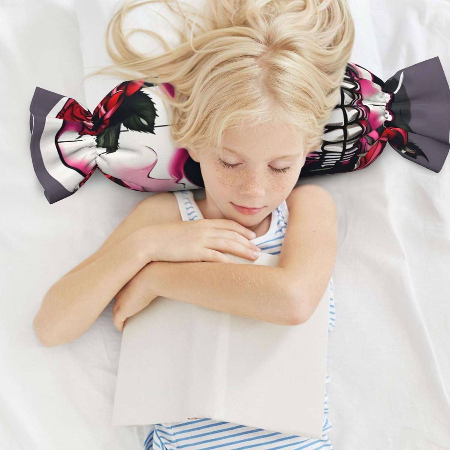 Rose Skull Print Candy Cylindrical Comfortable Pillow Throw Pillows Home Decor Easy Maintenance