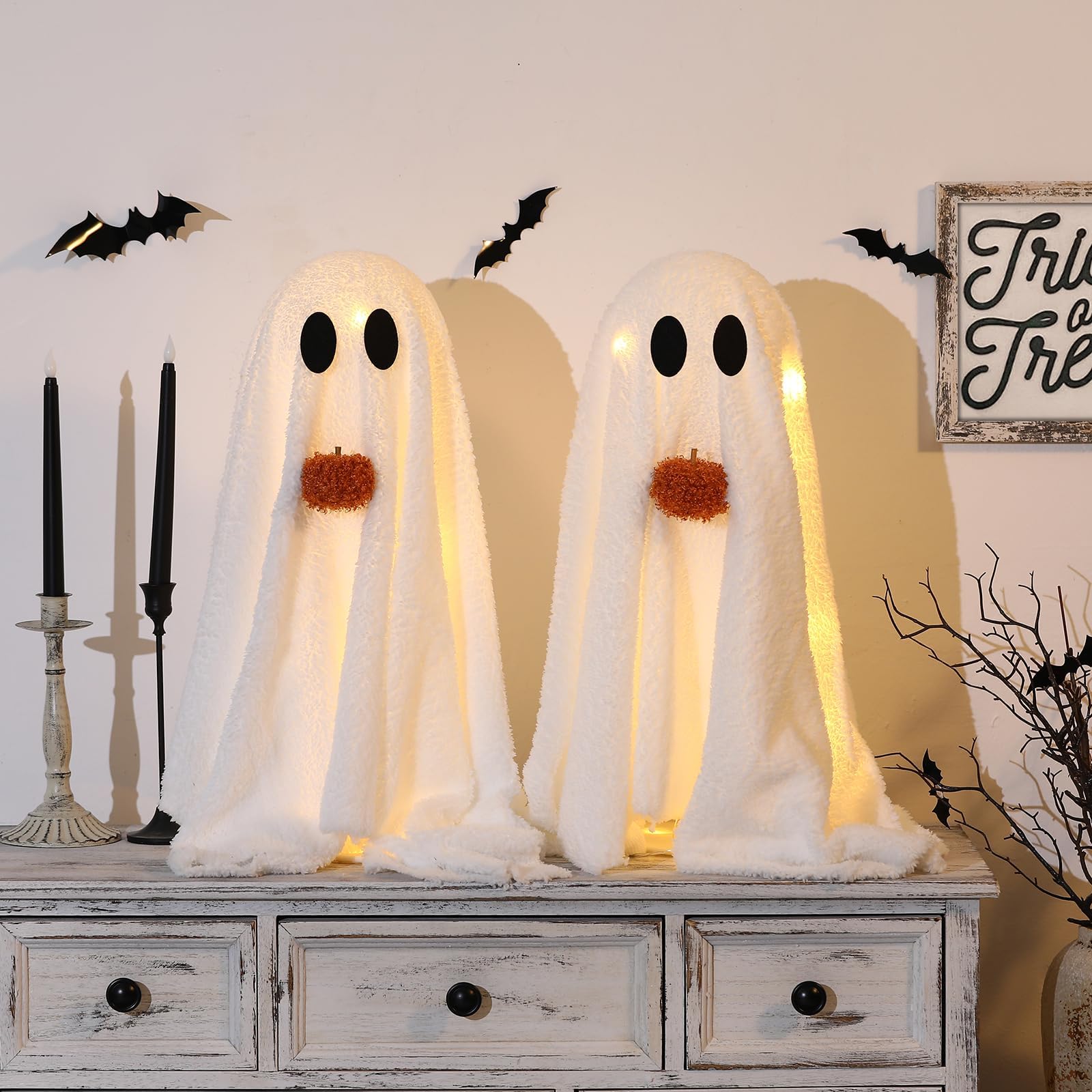 Halloween Citrouille FantôMe DéCoration, Halloween Decoration Luminescence, DéCorations d'halloween IntéRieures,Décoration fantôme d'horreur pour Table à Manger, CheminéE, Faire La FêTe (A)