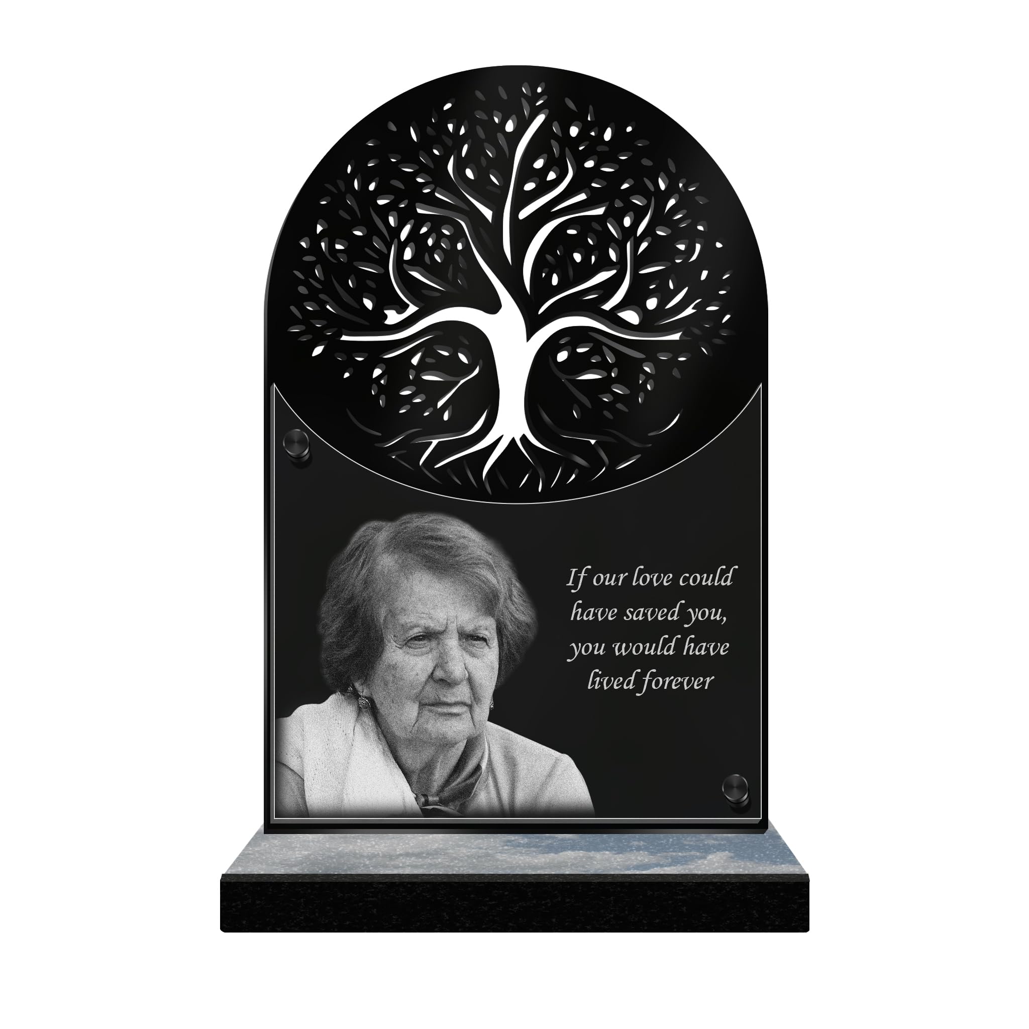 ETERNEL - Personalized Memorial Plaque Tree of Life - Customizable Photo and Text, laser-engraved memorial plaque for tribute, plexiglass, tombstone, cemetery, grave, mourning
