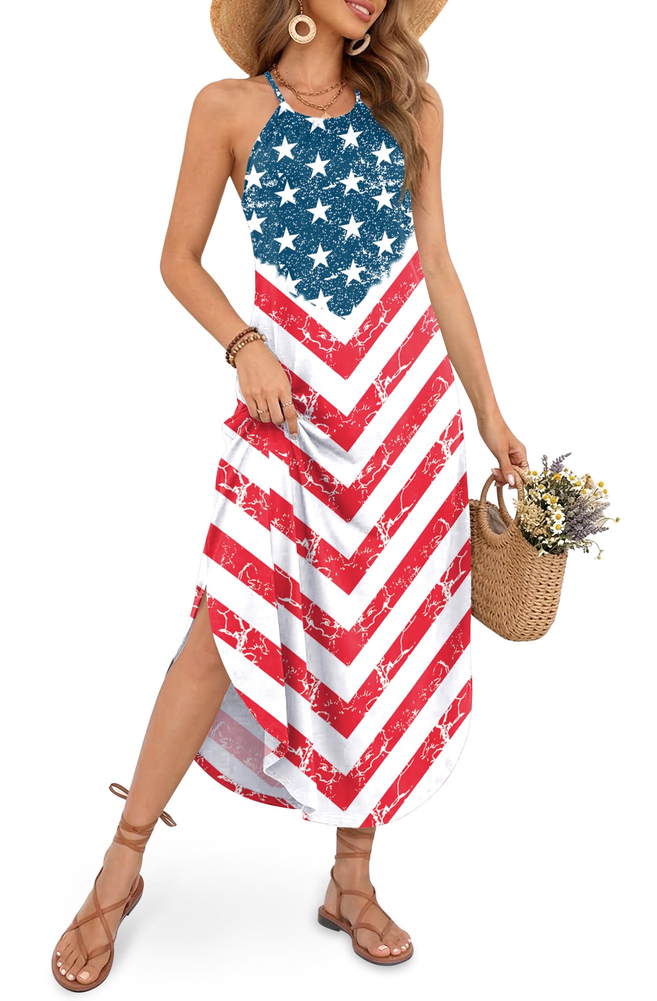 For G and PL Women's Halter Side Slit Maxi