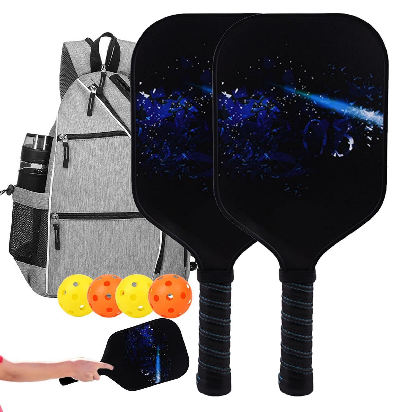 Racchetta da pickleball, set di racchette in fibra di vetro per principianti, leggera e portatile, con palline, attrezzatura per pickleball in fibra di vetro, per interni ed esterni