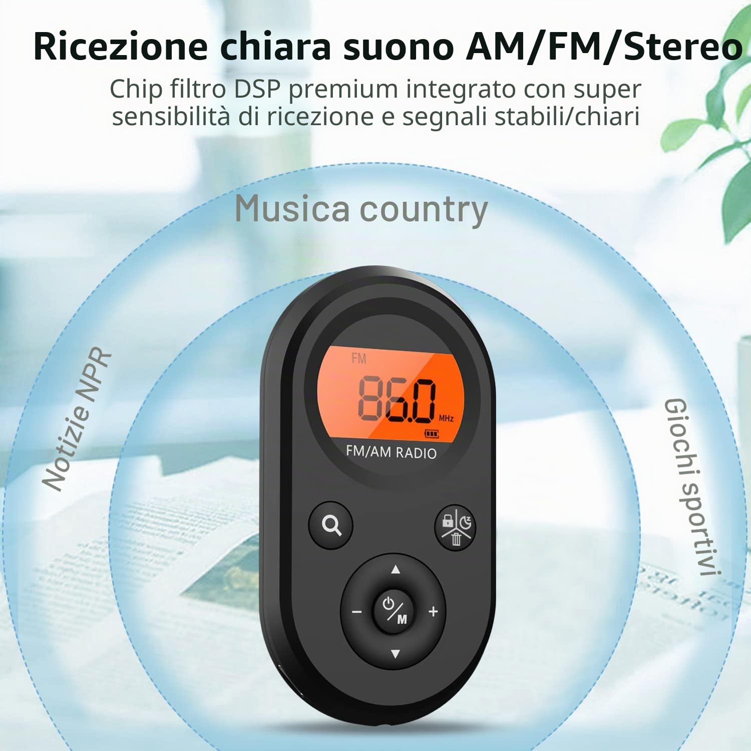 Radio Portatile AM FM, Radio a Transistor Ricaricabile, Radio Ricevitrice Mini Mondiale con Cordino, Timer di Spegnimento Automatico, Cuffie per Viaggi e Campeggio.