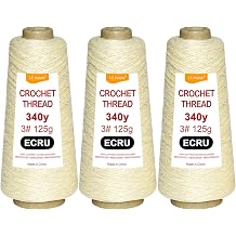 3 Cones total375g size3 Crochet Thread,100% Pure Cotton Thread Yarn for Hand Knitting,crochettingAll Ecru