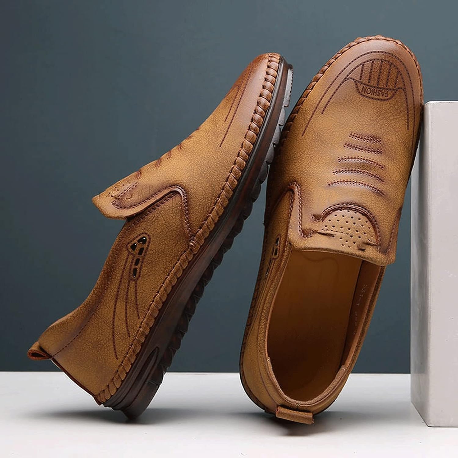 紳士靴 クオリティメンズローファースリップカジュアルメンズフラットスニーカーゴムメンズカジュアルシューズ (Color : Brow