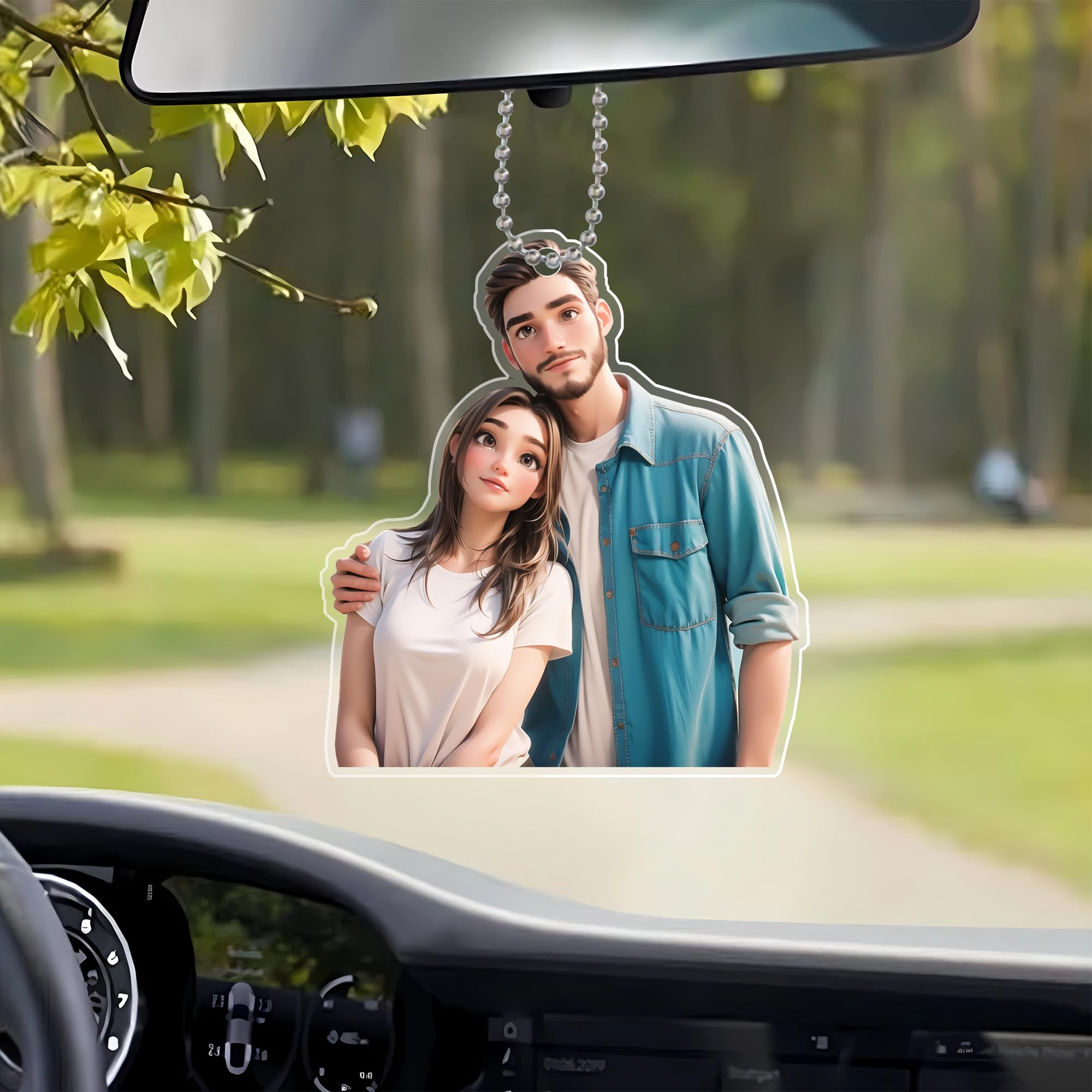 Noonative Style 1 Personalized Cartoon Style Acrylic Car Ornaments,Custom Photo Couple Car Ornament,Gift For Girlfriend Boyfriend Wife Husband Valentine's Day Anniversary