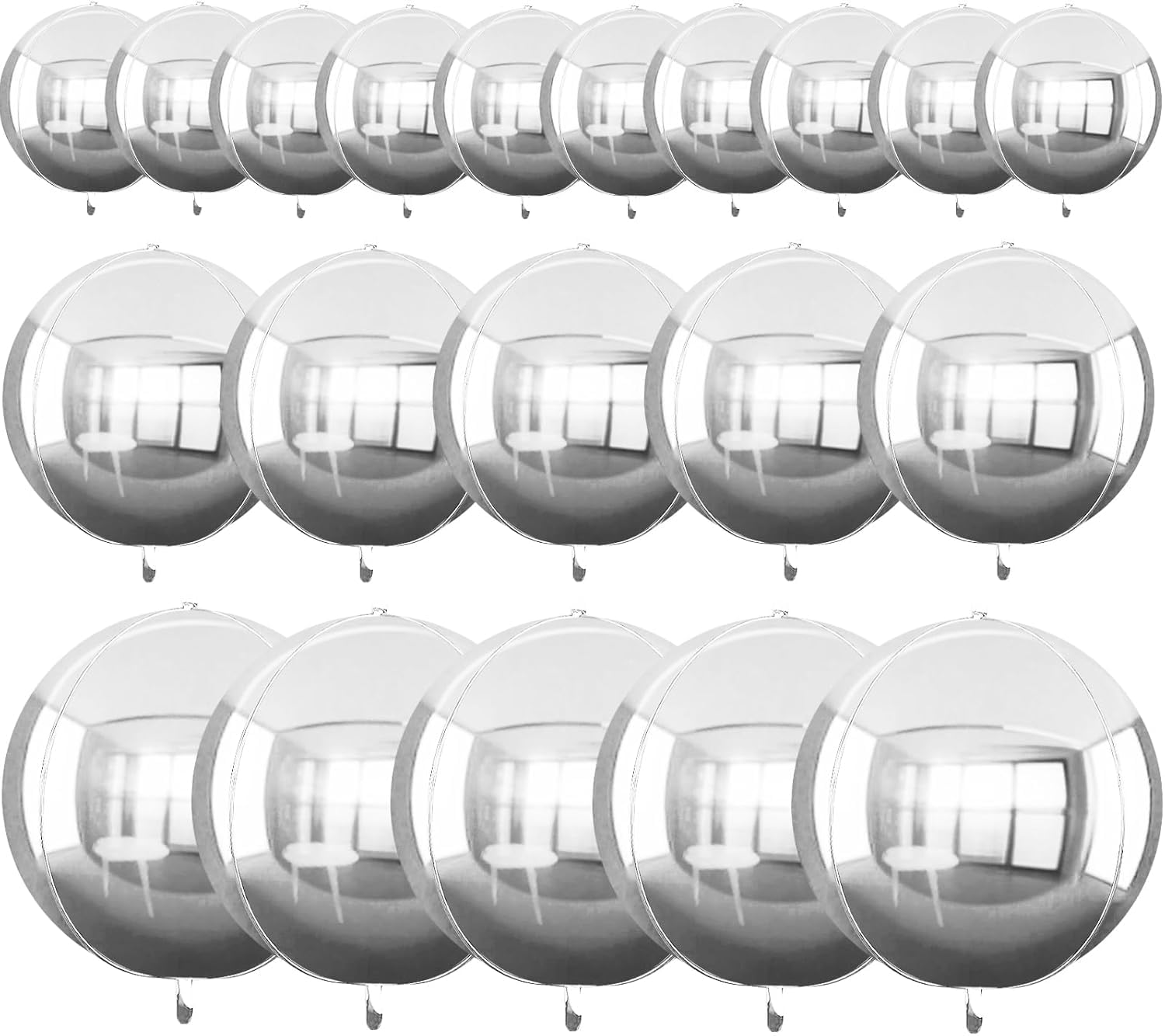 TONIFUL 16Pcs Large Silver 4D Giant Round Foil Balloon 4D Mirror Metallic Mylar Sephere Balloons for Christmas New Year Birthday Party Graduation Wedding Baby Shower Decoration Supplies(Mix Sizes) — image 1