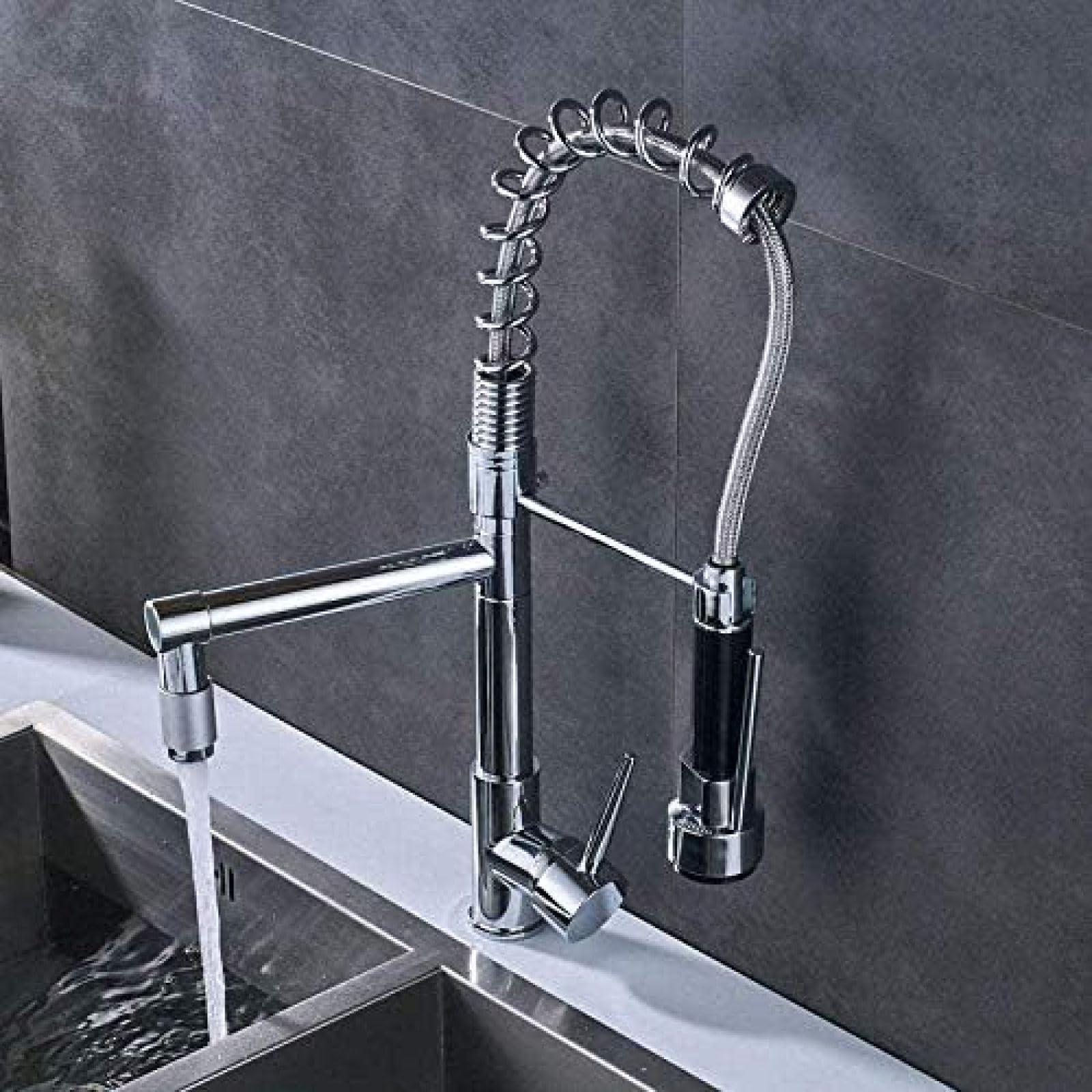 Rubinetto A Molla Rubinetto Da Cucina A Scomparsa Rubinetto Montato Su Doppio Irrigatore Lavello Da Cucina Rubinetto Per Gru Finitura Cromata Spruzzatore A Mano Soffione Doccia