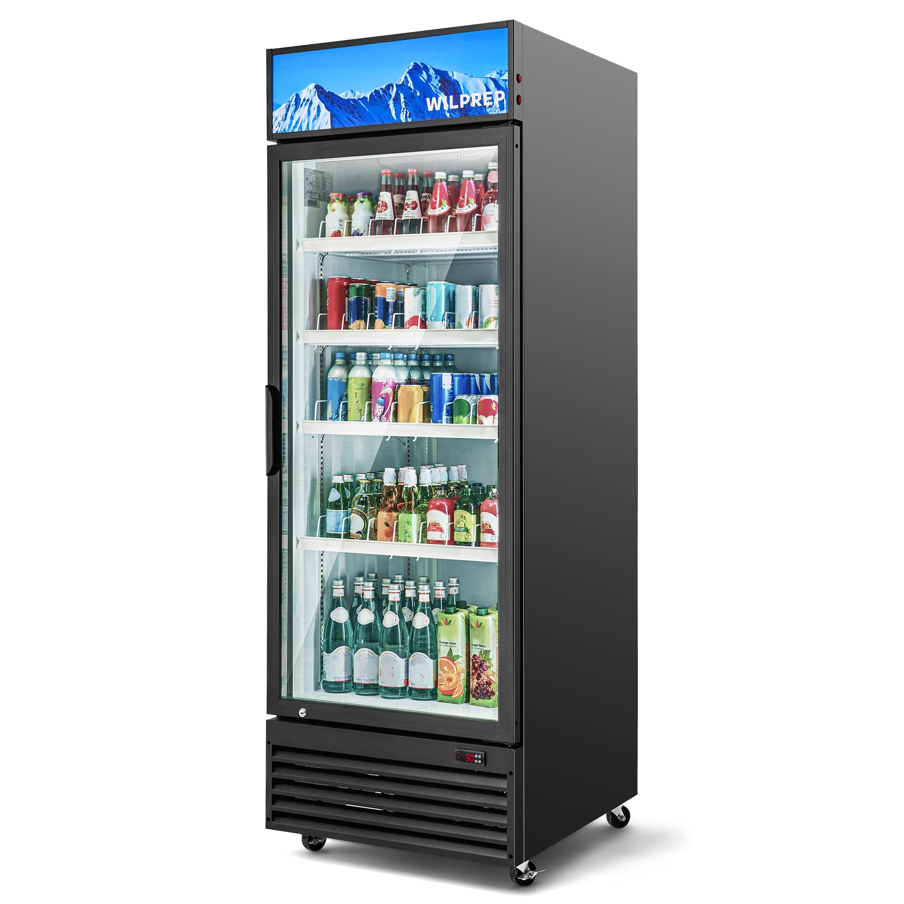 Wilprep Commercial Refrigerator, 22.4 cu. ft. Upright Beverage Display Refrigerator with LED Lighting, 27.6" Glass Door Merchandiser Cooler, ETL, ETL sanitation Listed