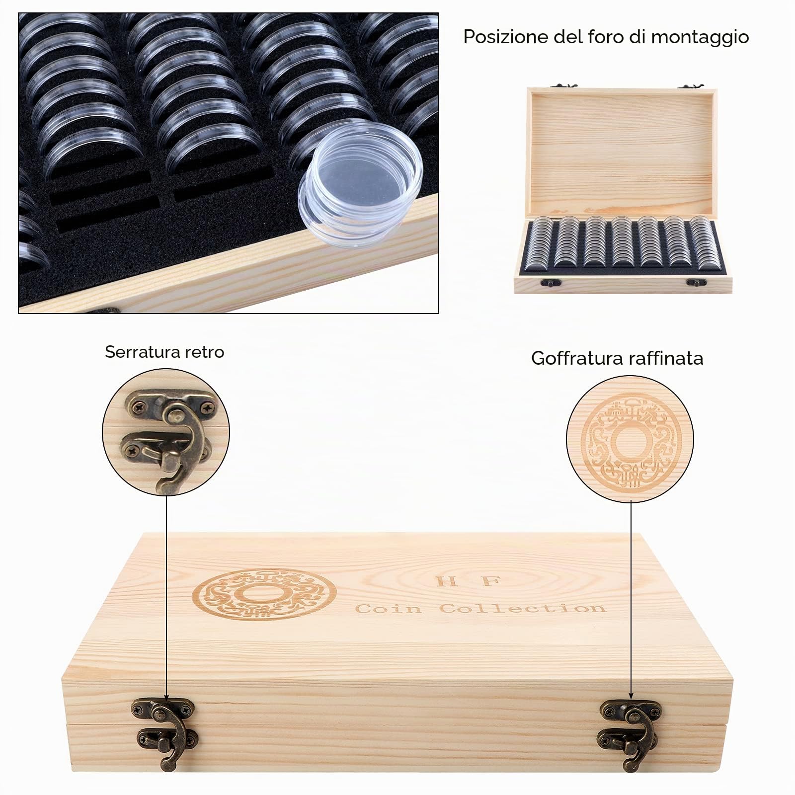 100 Pezzi Scatola Portamonete in Legno, Capsule per Monete, Portamonete in Legno per Collezionisti con Capsule per Monete da 18 mm/20 mm/23 mm/25 mm/27 mm/30 mm