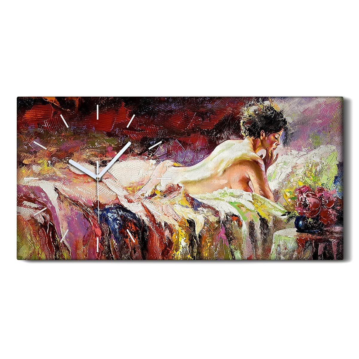 Horloge sur toile 60x30cm fille nue allongée pour décoration de salon moderne