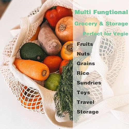Miniatura 4 de YOYI YOYI Bolsas reutilizables de malla de algodón, bolsa de verduras portátil lavable, organizador de cadena de malla de algodón 100%, bolsa de