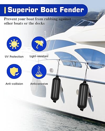 Miniatura 1 de Guardabarros para barco, 4 unidades para acoplamiento con 4 cuerdas, 1 bomba de aire y 4 agujas, parachoques inflables acanalados para pontón marino