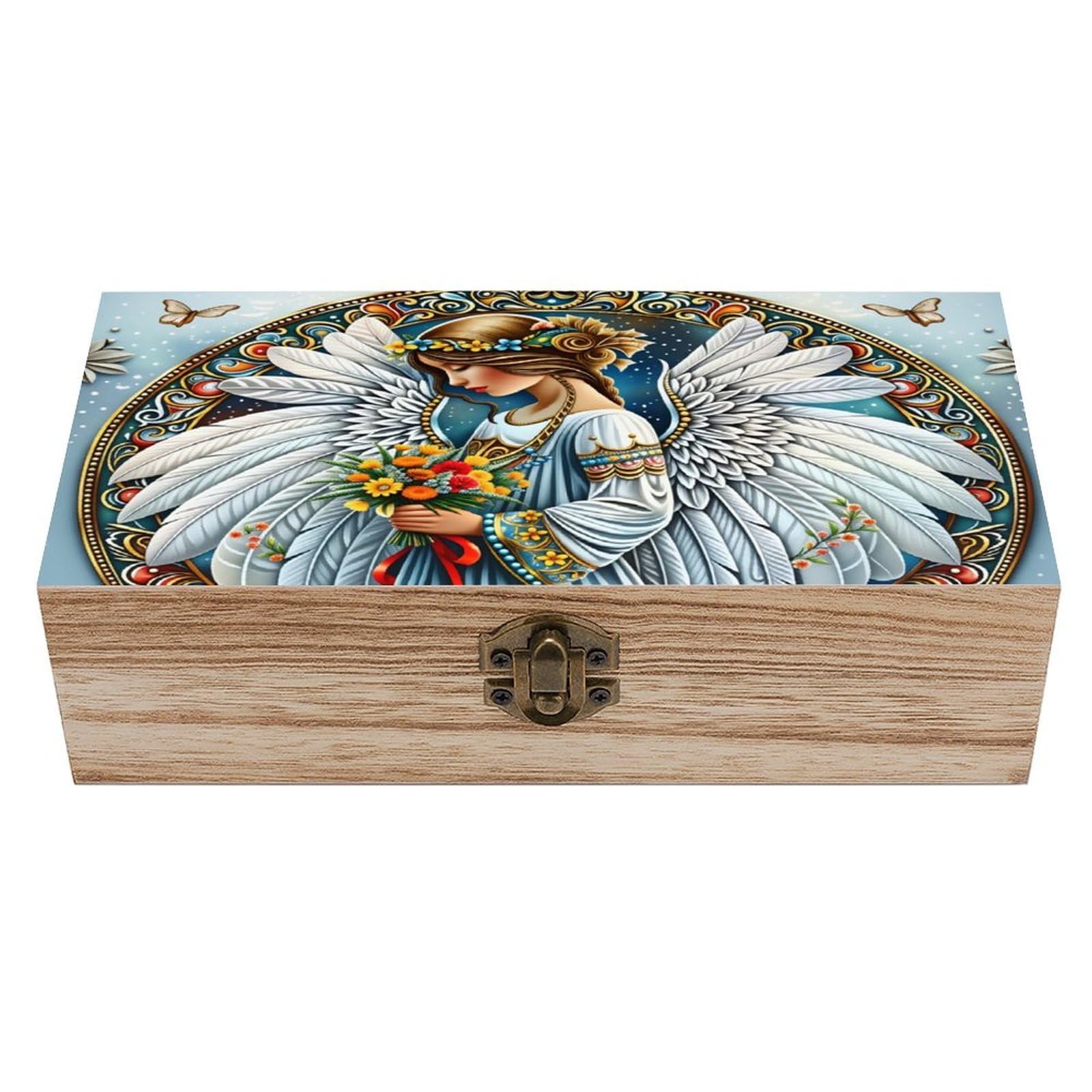 asbwuo Wing Vintage Wooden Keepsake Box