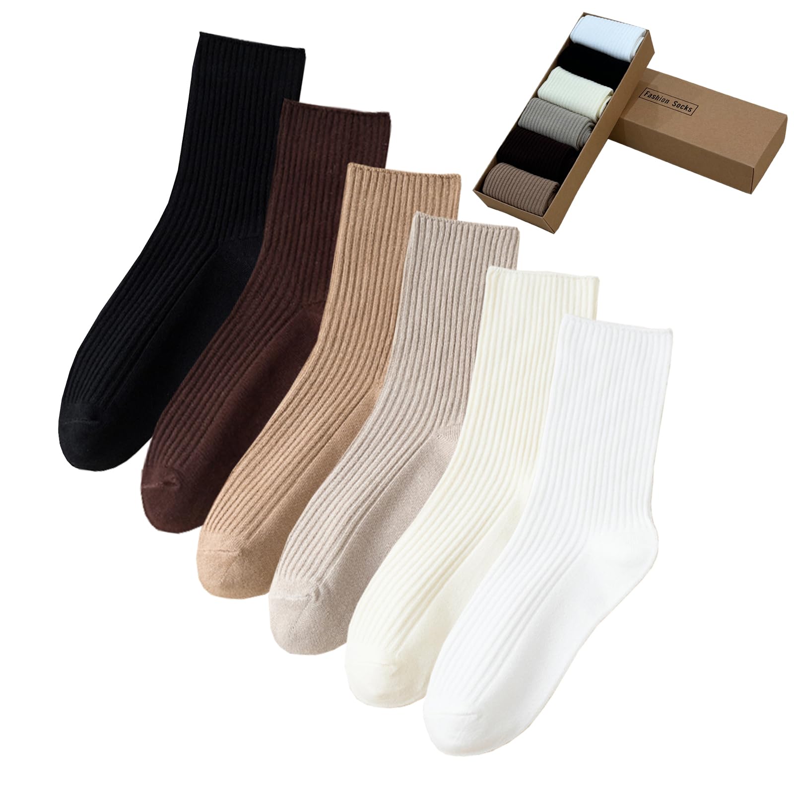 Digoon 6 Pairs of Comfortable Cotton Cute Crew Socks for Women, Long Socks Socks for Girls and Students