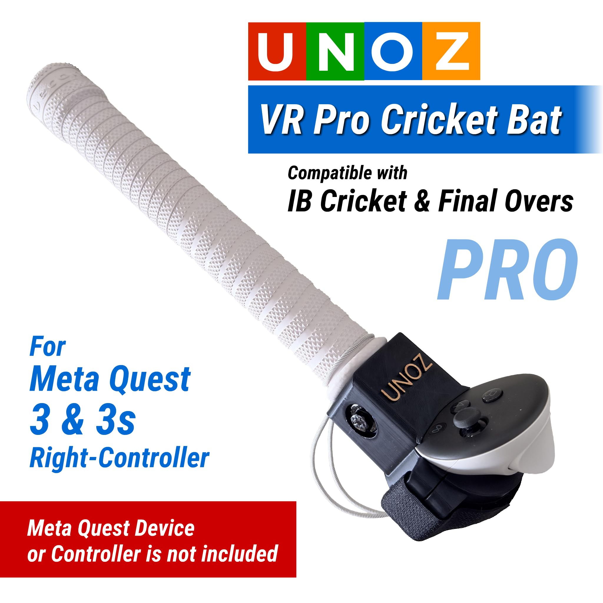UNOZ VR Pro Cricket Bat Mount for Meta Quest 3 & 3s (Right Controller) | Compatible with IB Cricket | Ergonomic Design, Easy to Mount with Safety Strap. (Controller Not Included, Grip Style & Color may vary)-image-41