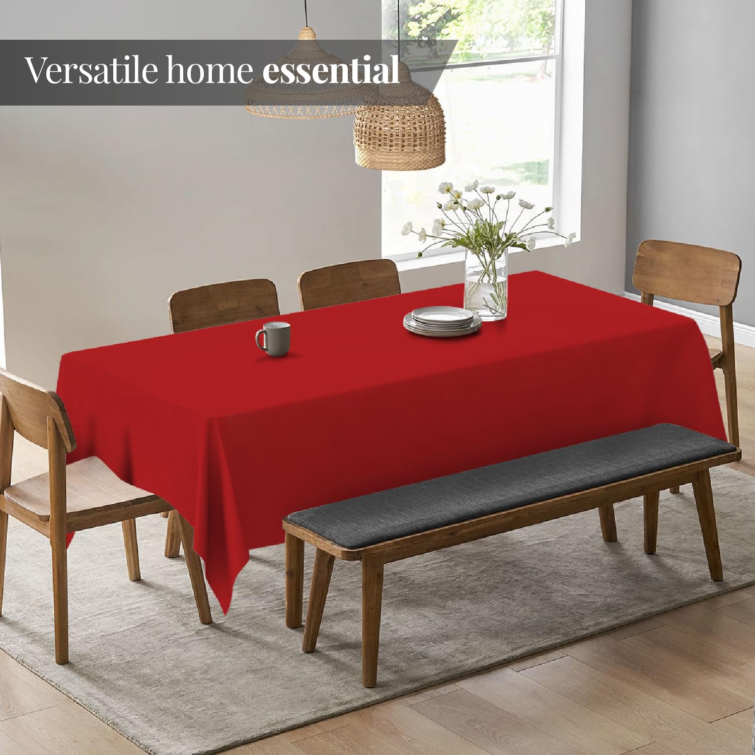 Showgeous 6-Pack Red Rectangle Tablecloths 60x102 Inch - Wrinkle Resistant Polyester For 6 Foot Tables - View #3