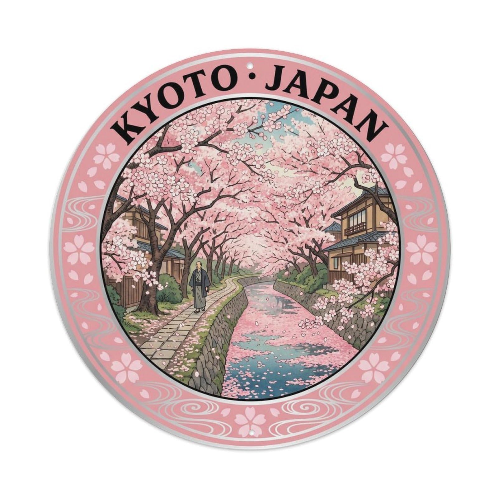 Kyoto Philosopher Path Canal Cherry Blossom Flower Metal Tin Sign