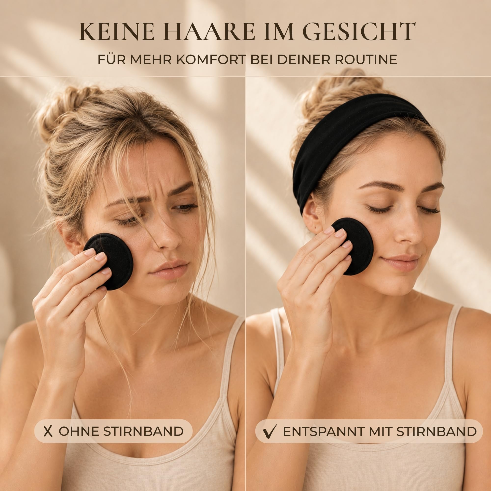 Abschminkpads Waschbar – 10 Wiederverwendbare Wattepads aus Bambusviskose mit Waschbeutel & Stirnband | Make-Up Remover Pads | Abschminkpads Schwarz | Geschenkset