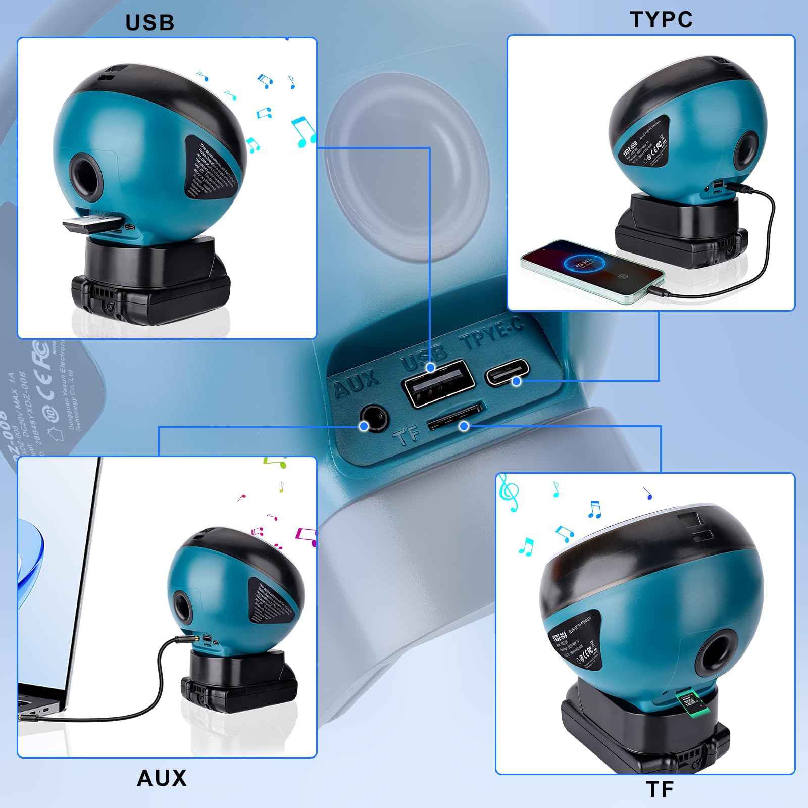 Altoparlante Bluetooth Per Batteria Makita 18V - Suono HD 30W - TWS, Bluetooth 5.3, Power Bank USB - Per Cantiere E Feste