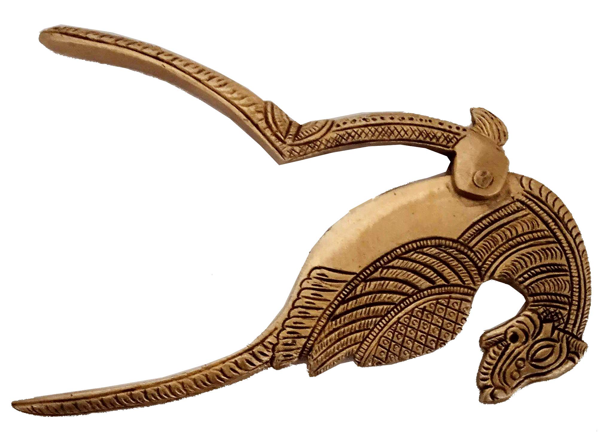 Purpledip Brass Statue Yali Nut Cutter Walnut Cracker: Rare Collection Collectible Idol in Sarota Design (12259)