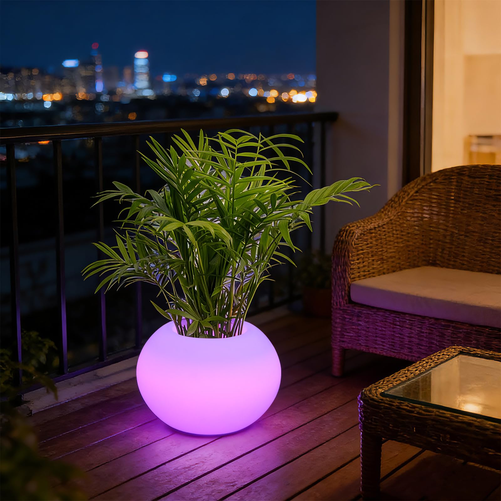 Vaso da fiori a LED, 35 x 24 cm, moderno, rotondo, illuminato, con telecomando, per balconi, bar, matrimoni, camere da letto