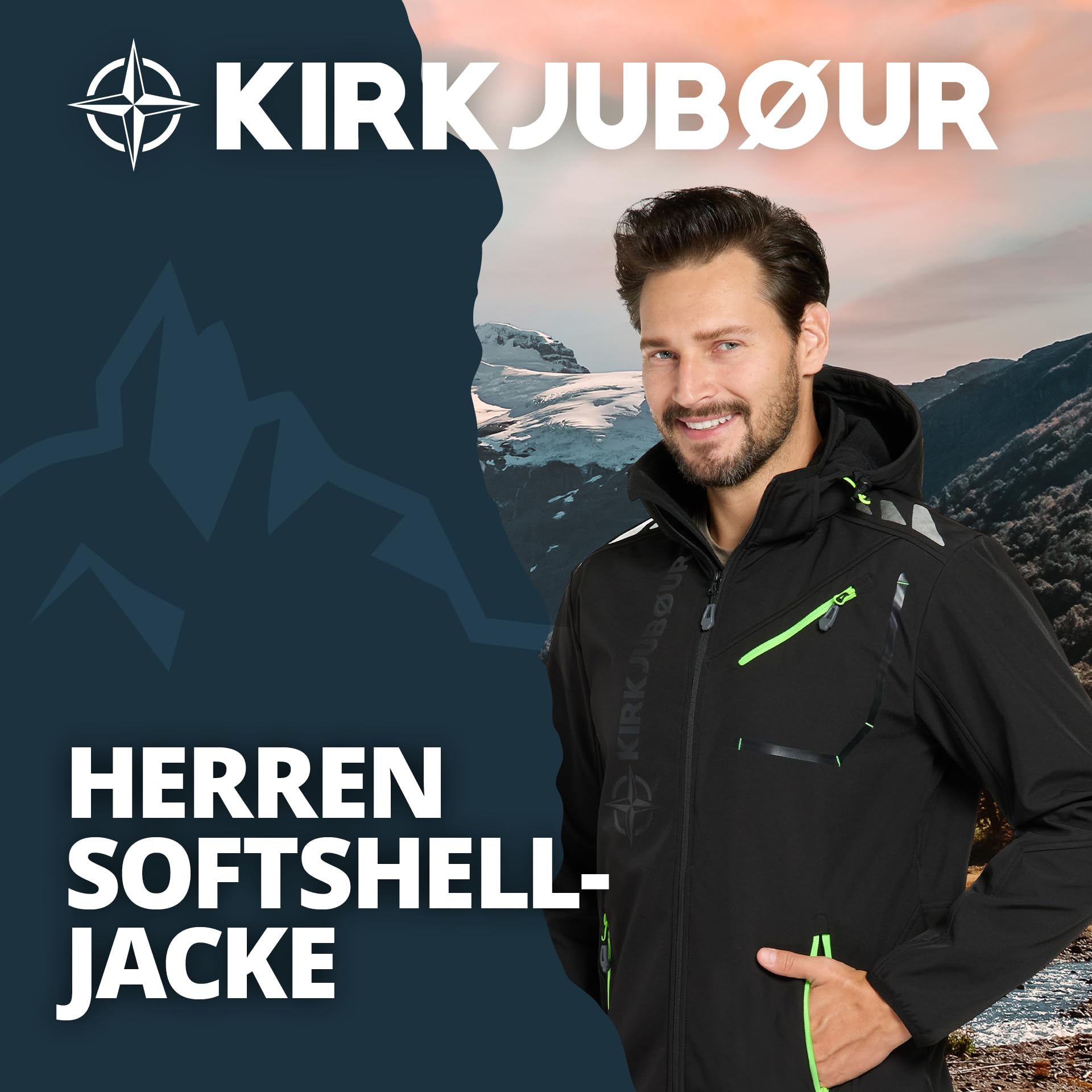 Kirkjubøur® Herren SOFTSHELLjacke 10.000 mm Wassersäule mit Kapuze und Fleecefutter, atmungsaktiv und wasserabweisend