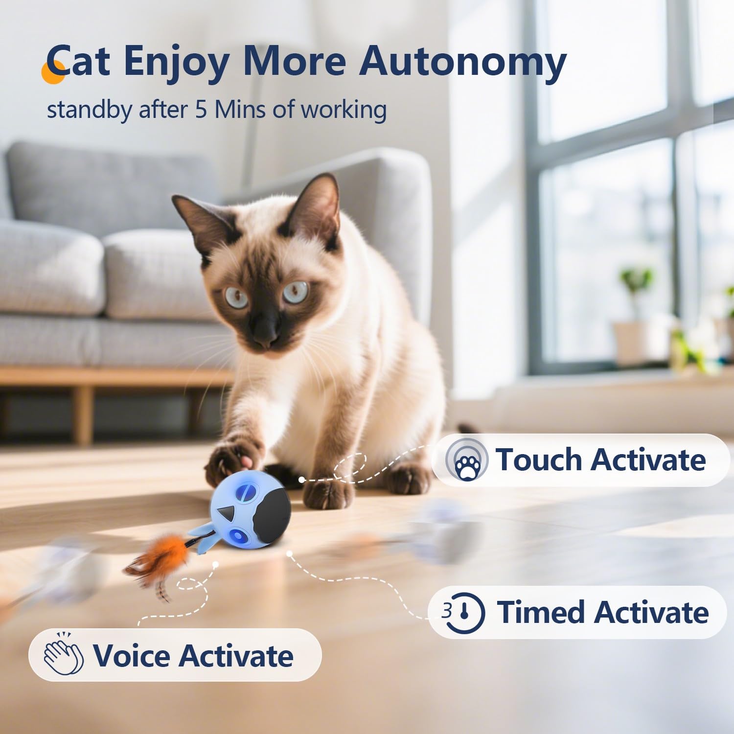 GoldenSun Interactive Cat Toys for Indoor Cats Adult Automatic Cat Toy With Feather Tail - Image 4