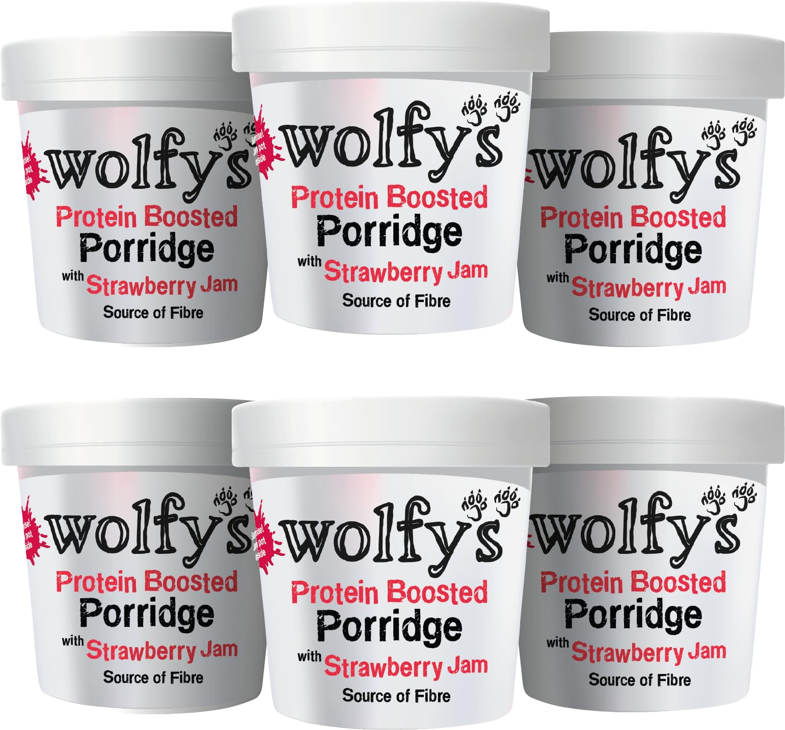 Wolfys Protein Boosted Porridge with Strawberry Jam 91g (Packof 6)