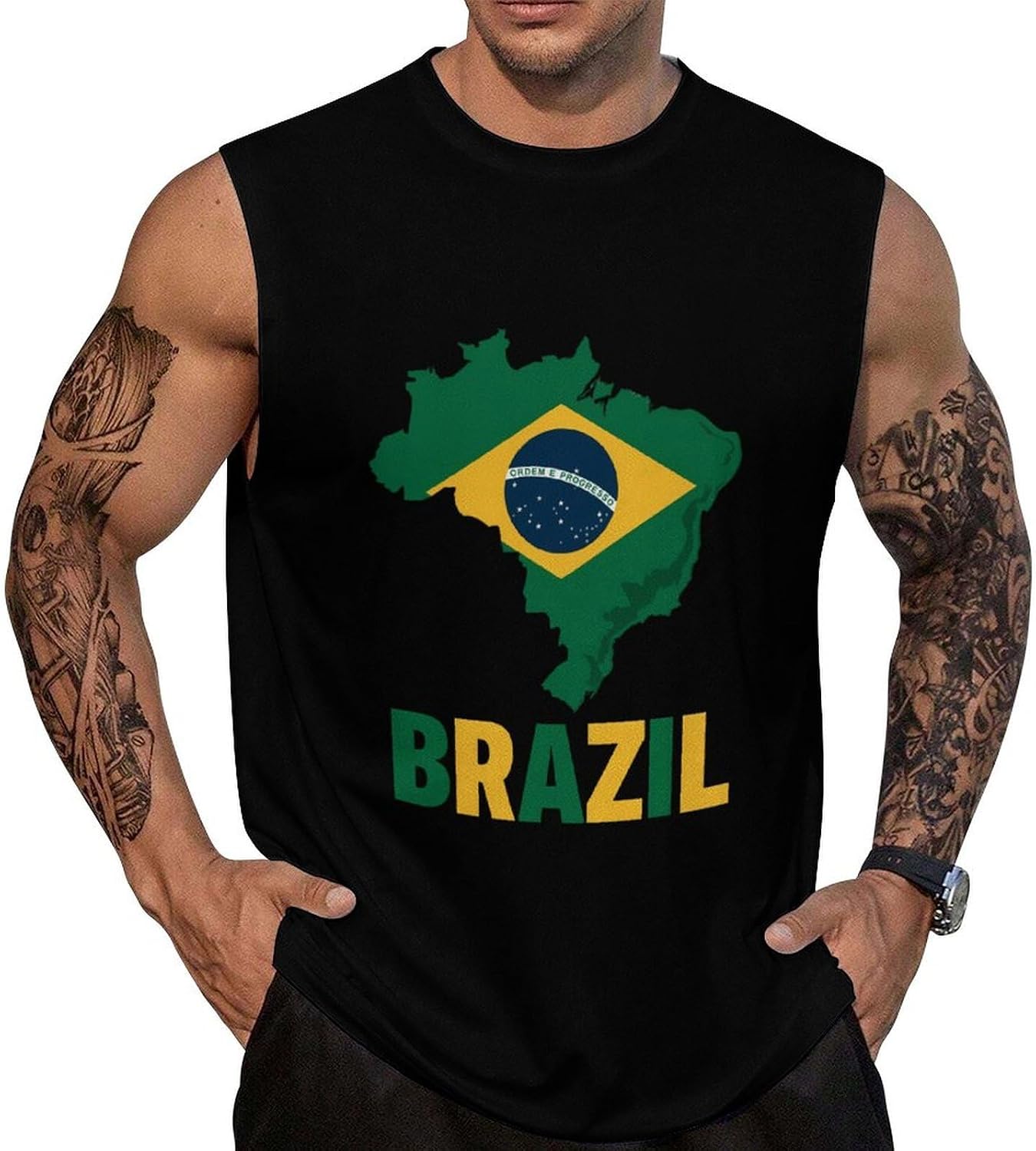 Brazil Map Flag Men Summer Sleeveless Crew Neck Top 5XL