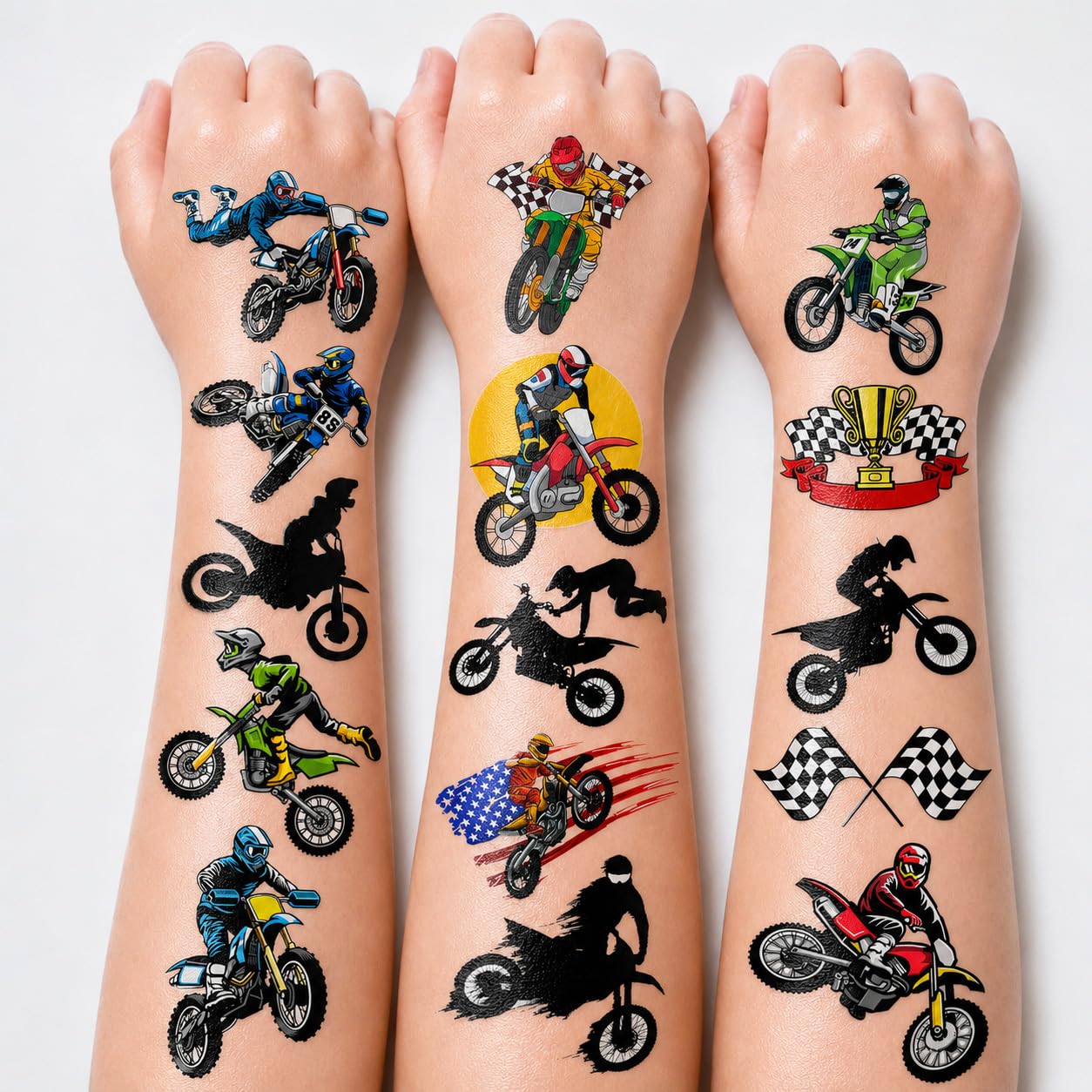 Dirt Bike Temporary Tattoos - 96 PCS (8 Sheets) Fake Tattoo Stickers | for Boys & Girls | Motocross Themed Birthday Party Supplies, Favors, Decorations & Rewards