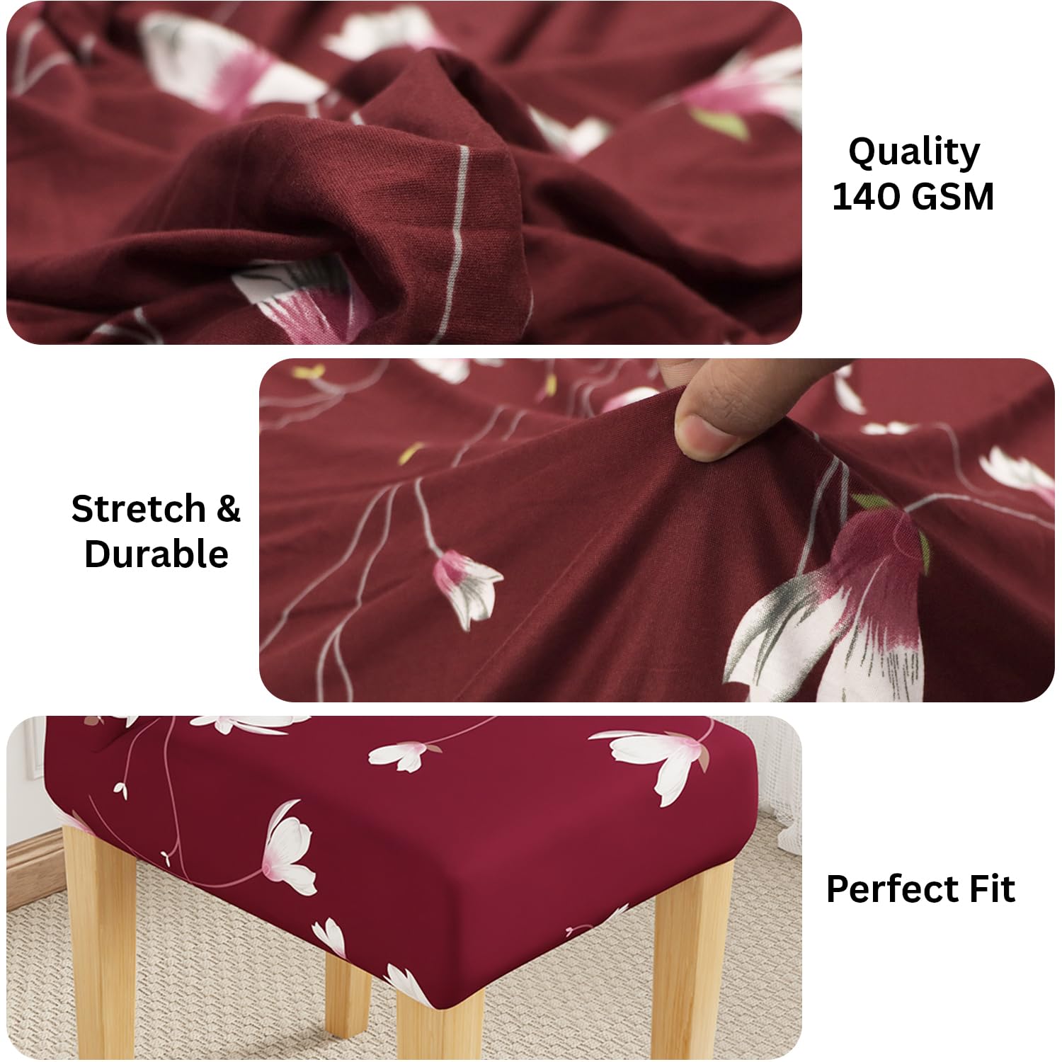 Maroon Flower Dining Chair Covers - 4 Pack -8
