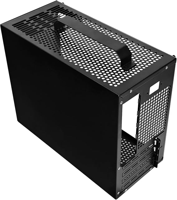 V500 Mini Portable M-ATX/ITX Computer Case, MINI-Tower CASE, Full Side Transparent Acrylic DIY Desktop Case with Handle, Support 320MM GPU Size (Black-2.0)