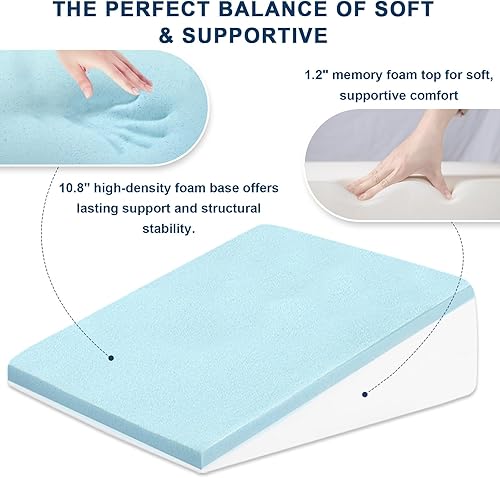 Miniatura 5 de Almohada de cuña para dormir, cuña de cama de 12 pulgadas después de la cirugía, alivio del dolor de espalda, almohada de espuma viscoelástica, cuña