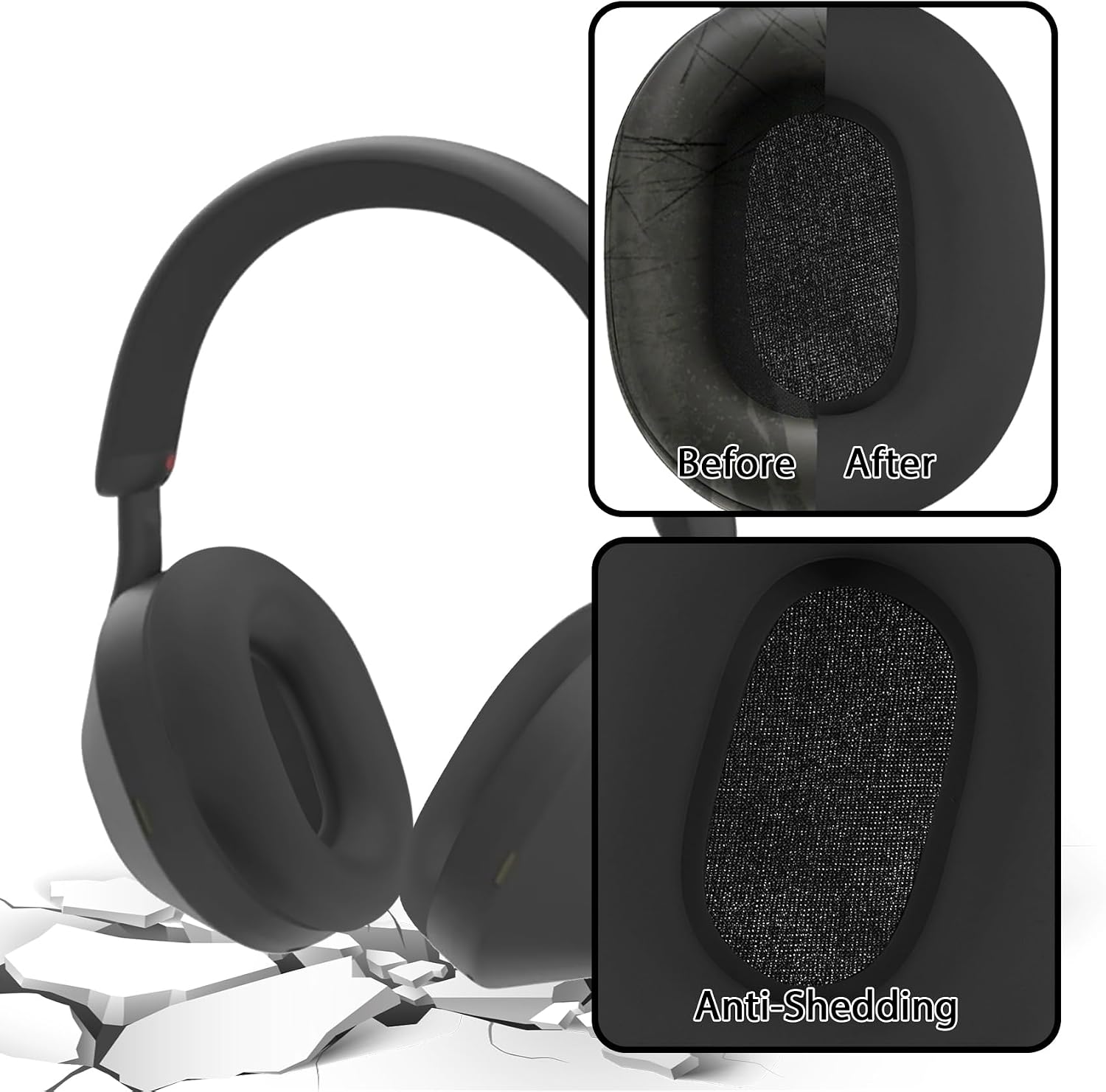 Adhiper XM5 Silicone Case Sweat Earpad Covers for Sony WH-1000XM5, Upgraded Ear Covers Silicone Case Accessories for Sony WH-1000XM5 Wireless Headphones, Sweatproof Easily Washable - Black