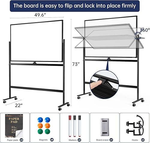 Miniatura 2 de Pizarra Blanca Magnética Grande de Borrado en Seco con Rodillos - 48 x 32 Pulgadas Pizarra de Borrado en Seco con Soporte de Altura Ajustable