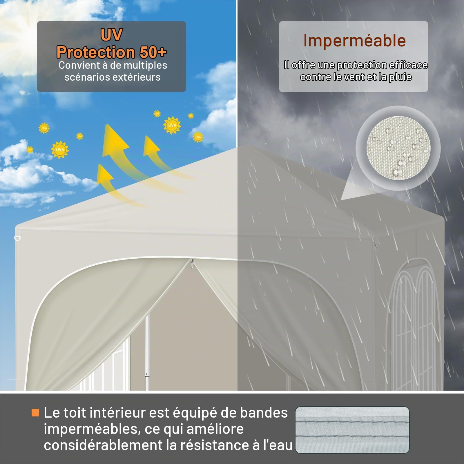 WOLTU Tonnelle Pliable 2x2m Pavillon avec 4 parois avec Sacs de Sable Beige