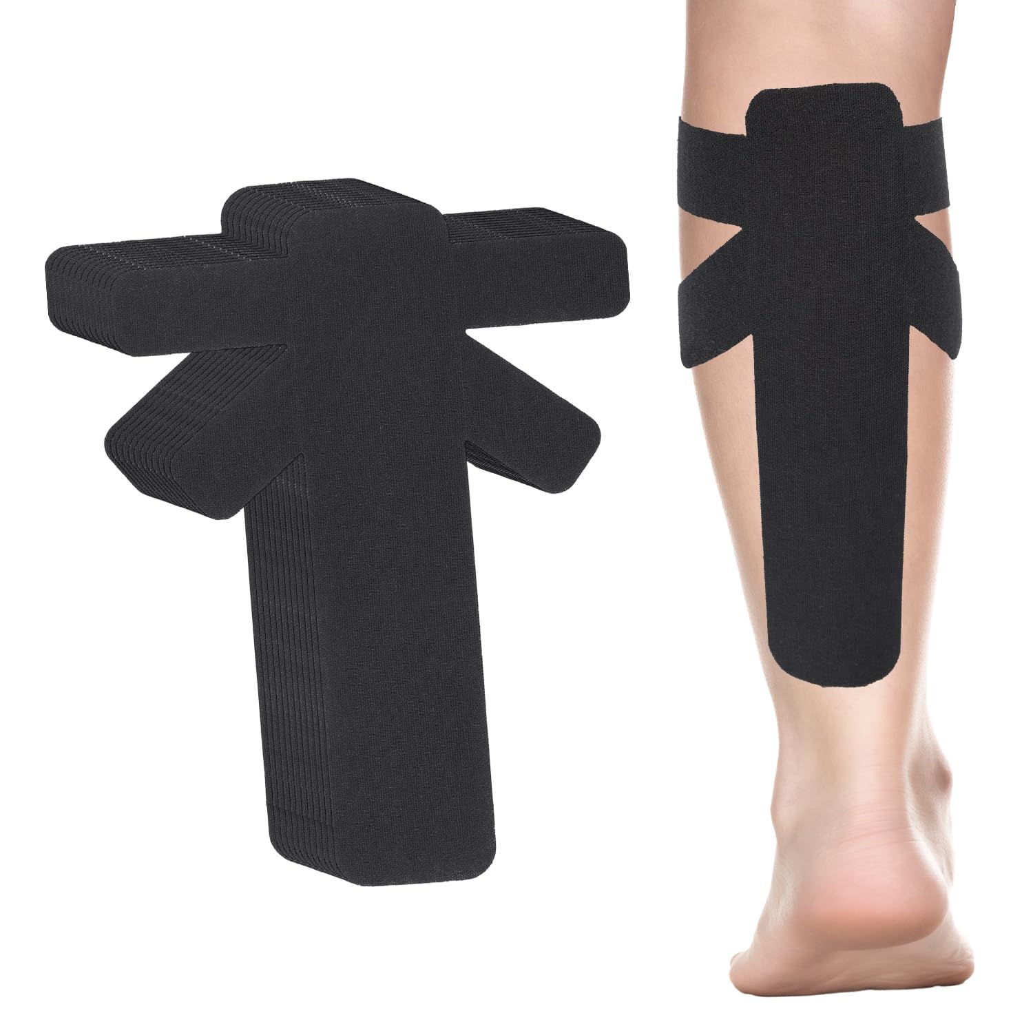 Photo 1 of 12pcs Precut Kinesiology Tapes for Calf Muscles, Waterproof & Breathable Athletic Calf Support Strips Tape Elastic Sports Tape Stickers for Swelling Muscle Recovery (Black)