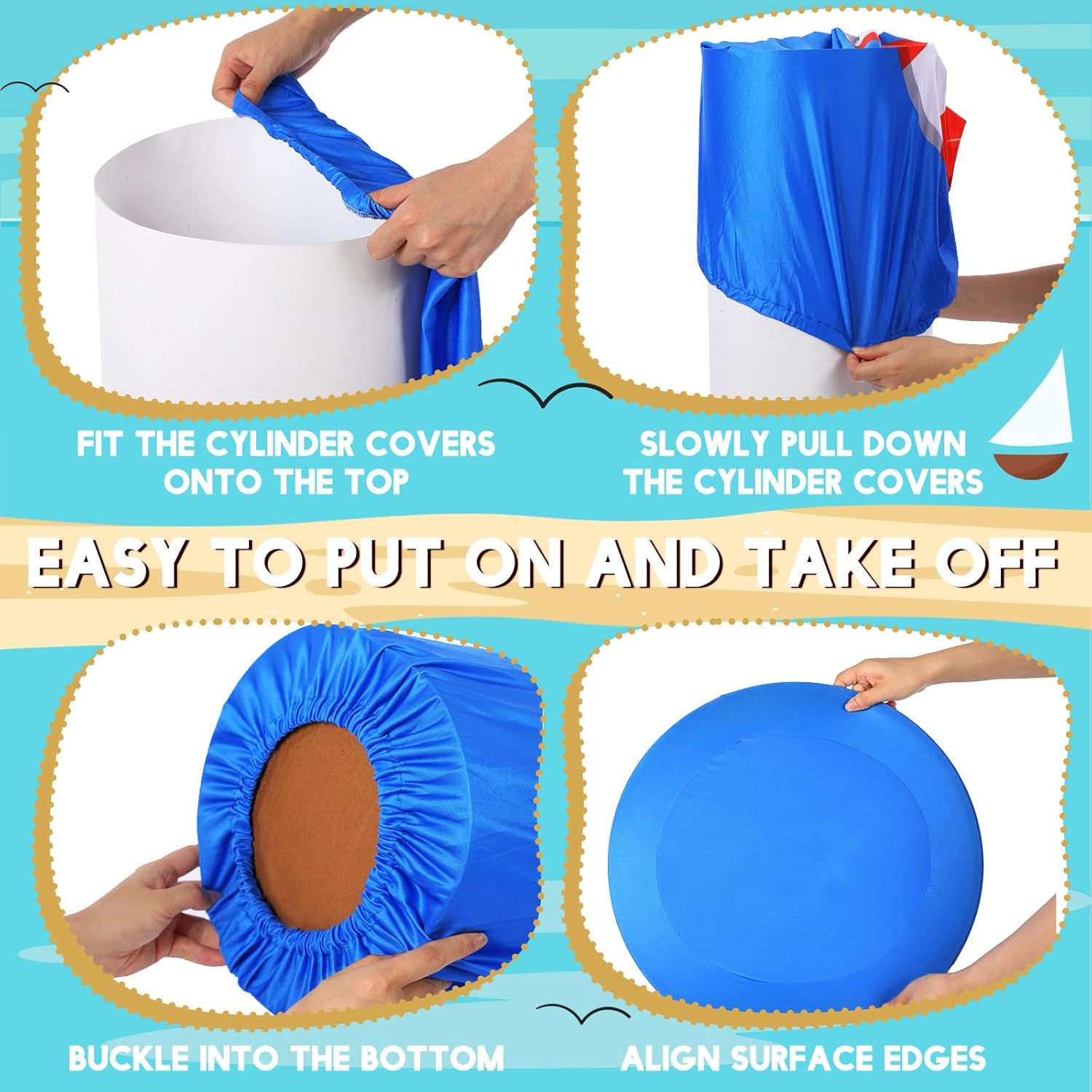 5 Pcs Summer Cylinder Pedestal Stand Covers Flexible Cylinder Stand Covers for Beach Tropical Party Backdrop Baby Shower Birthday Wedding Dessert Tables Decor Party Display Decor