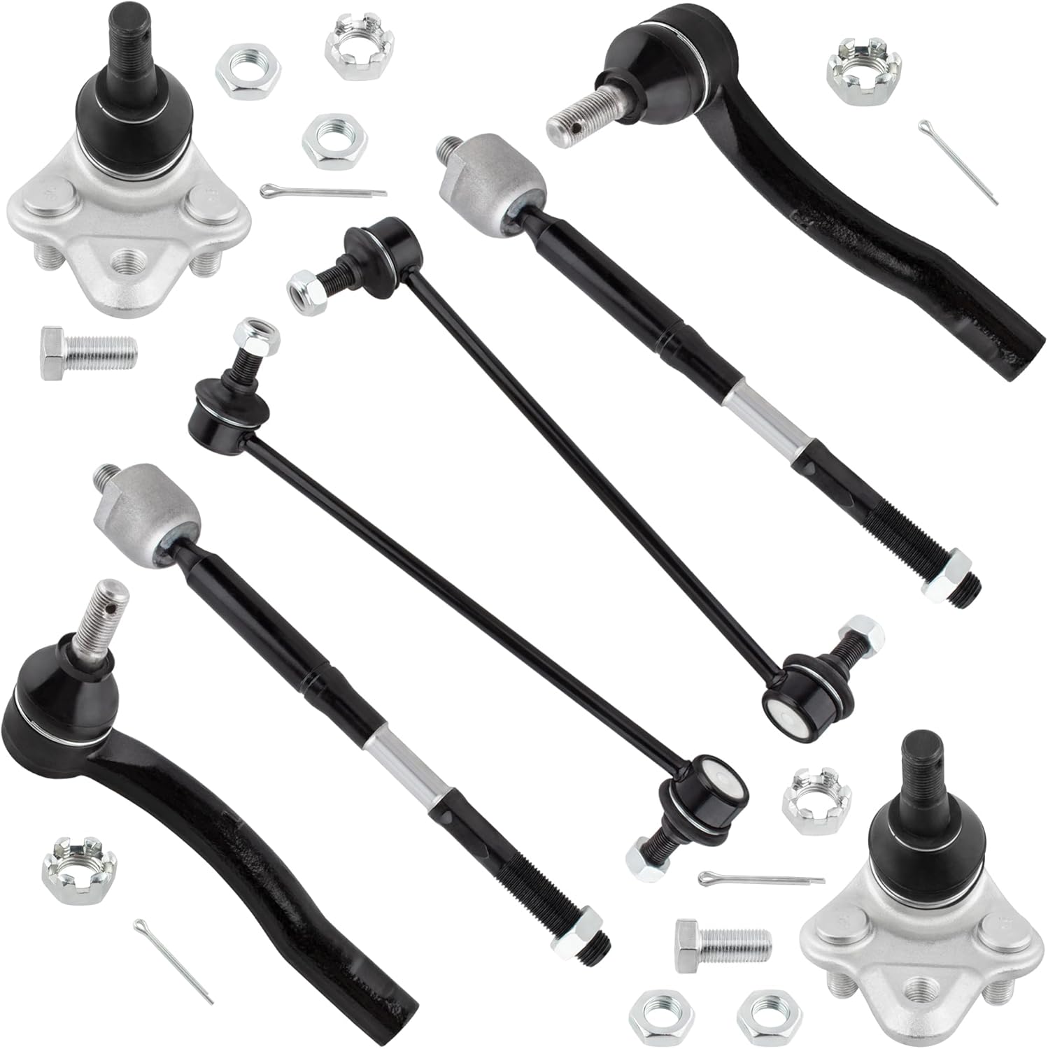 BOXI (Set of 8) Front Sway Bar Links + Lower Ball Joints + Inner Outer Tie Rod Ends Set Fit for Toyota Corolla 2003 2004 2005 2006 2007 2008 | Replaces ES80431 EV470 K90309 ES80432 K80230 K90433