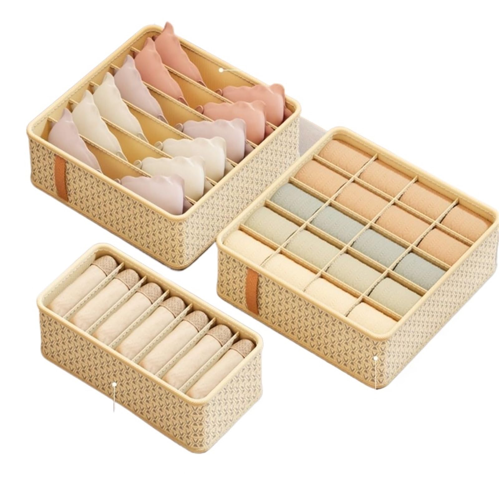 YDYAENIO Underwear Drawer Organiser Underwear Storage Box With Compartments Socks Bra Boxes underwear organiser boxes for wardrobes(Beige-7 grids)
