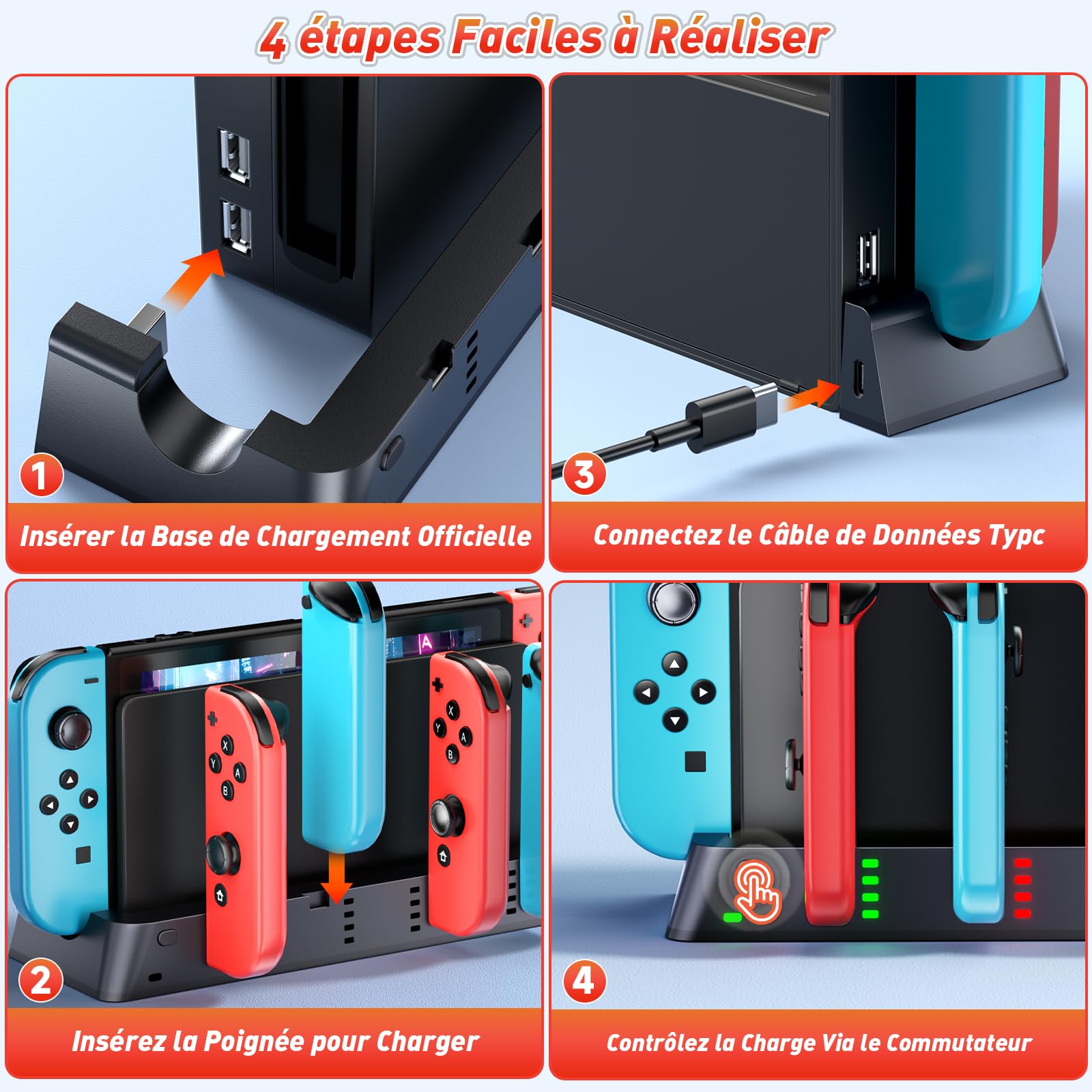Station de Charge pour Contrôleur de Commutateur Compatible Joy Con Nintendo Switch & Switch OLED Model, Station de Chargement pour Commutateur Prenant en Charge 6 Joycons et Indicateur LED