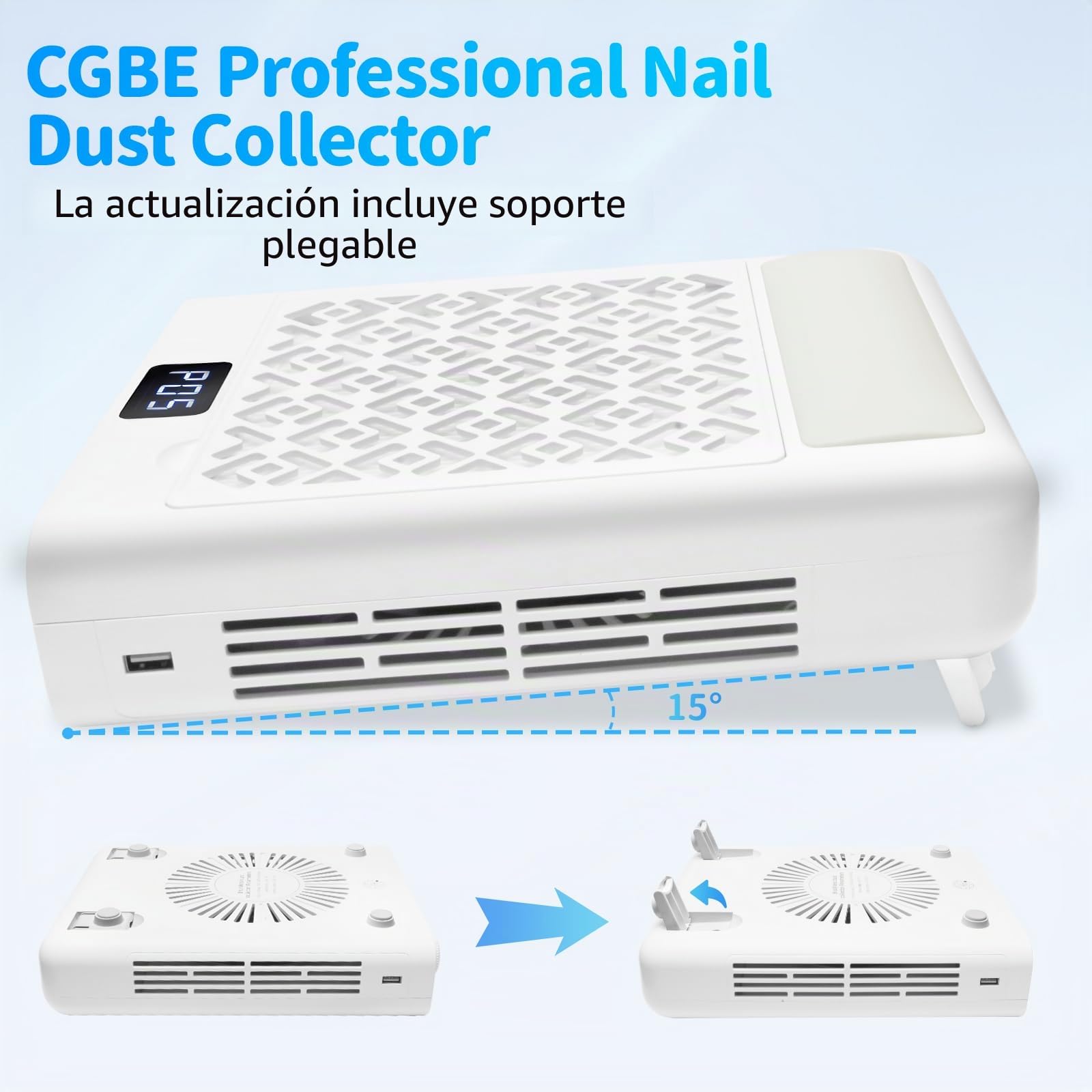 CGBE Extractor de Polvo de Uñas: 12000RPM Extractor de Polvo de Uñas con 2 Filtros Potente Extractor Profesional de Polvo de Uñas y Aspirador Doméstico.
