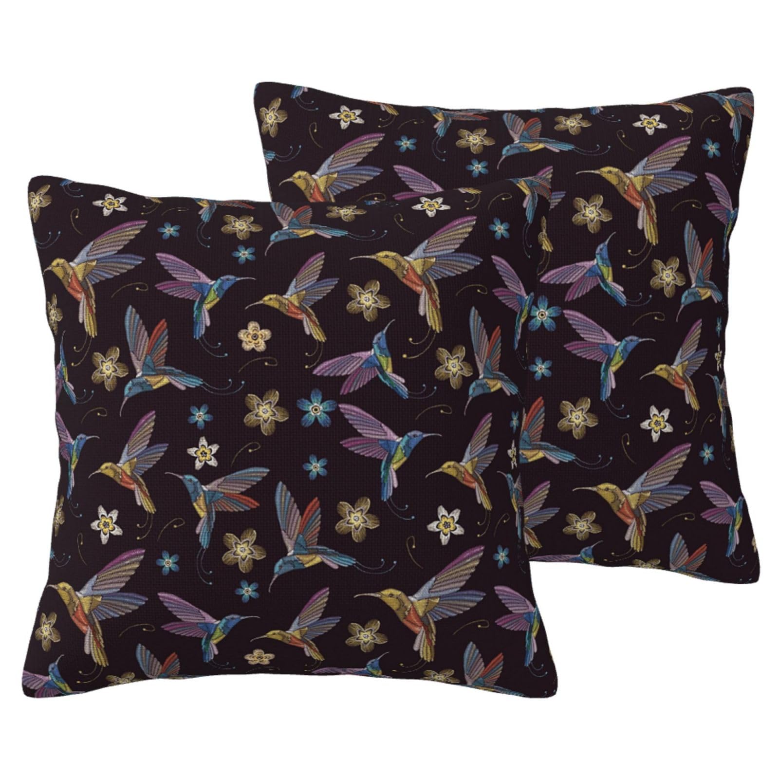 Housse de coussin colibri lin lot de 2 taie decorative brodee fleur salon